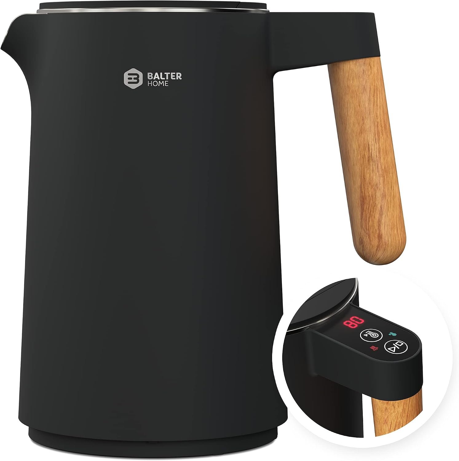 BALTER Electric Kettle with Temperature control, 113 °F – 212 °F, Tea pot, Stainless steel, double wall water kettle, BPA-free, quiet tea kettle, 1.5 L, 2200 W, Black