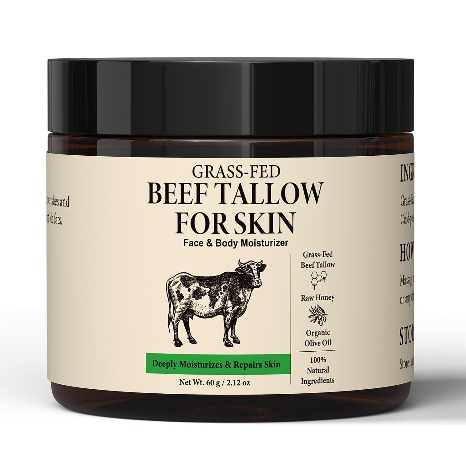 Beef Tallow for Skin,100% Organic Grass-Fed Beef Tallow and Honey Balm