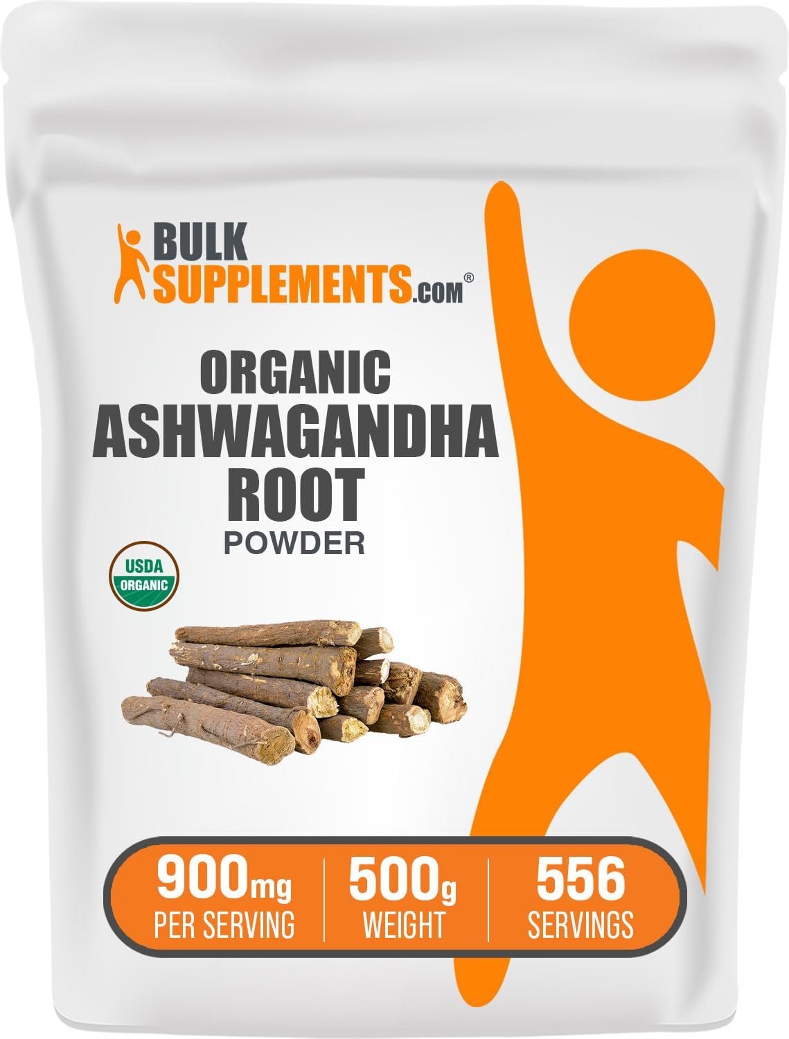BulkSupplements.com Organic Ashwagandha Powder – Organic Ashwagandha Supplements, Sourced from Ashwagandha Root – Gluten Free, 900mg per Serving, 500g (1.1 lbs) (Pack of 1)