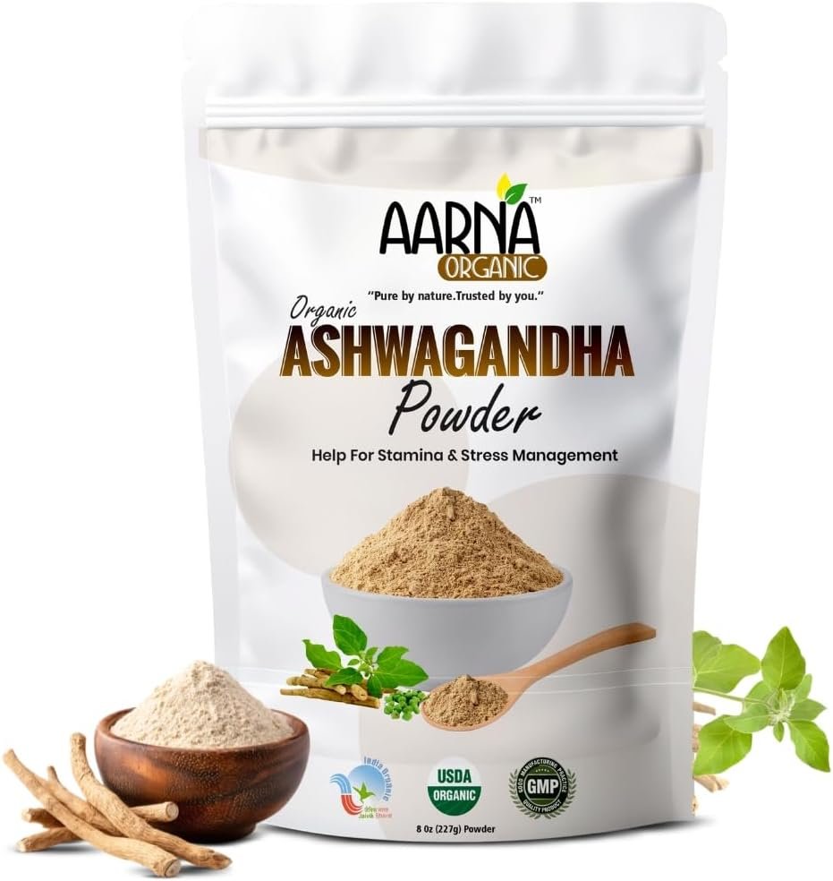 USDA Organic Ashwagandha Powder for Stamina and Stress Management, 100% Pure & Natural Herbal Root Powder, Finely Ground, No Additives, No Preservatives, Ideal for Daily Wellness Use