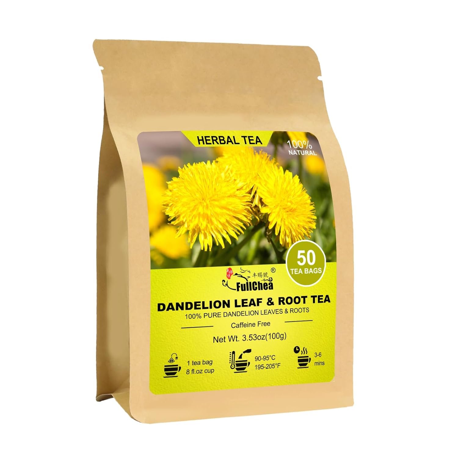 FullChea – Dandelion Leaf & Root Tea Bags, 50 Count, Dandelion Herbal Tea