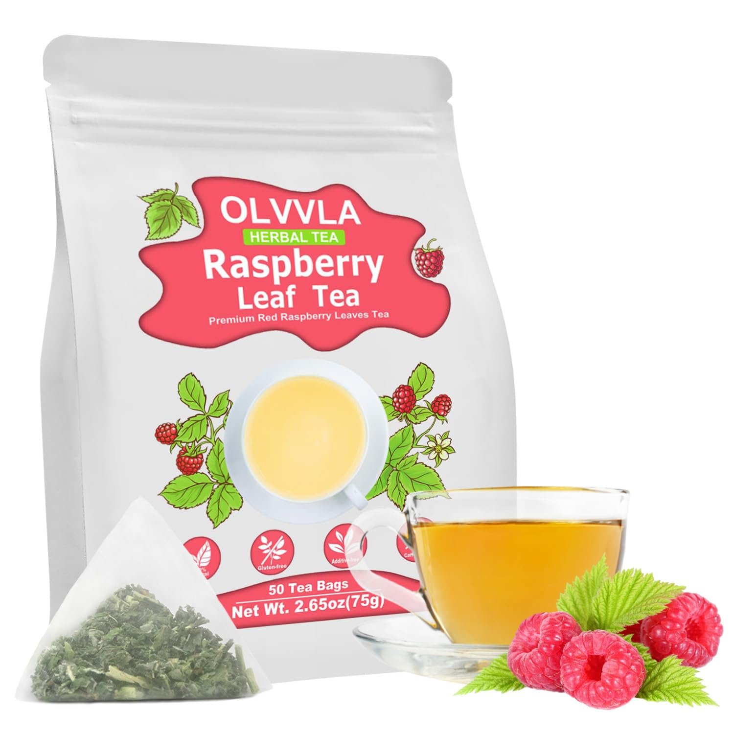Olvvla – Raspberry Leaf Tea Bags – 1.5g X 50 Count – Red Raspberry Leaves