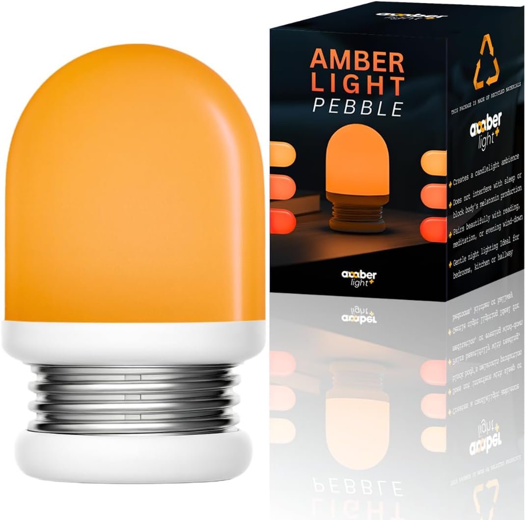 Amber Light + Pebble – Rechargeable Sleep Lamp, Blue Light Free Night Lamp for Bedtime Reading, 1000mAh Battery, Melatonin-Friendly Ambient Glow, 3.5 Inch (Amber)