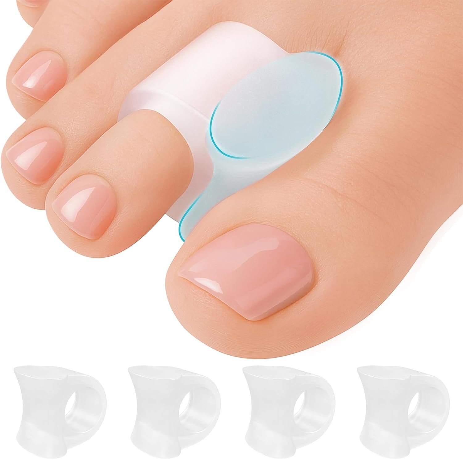 5 STARS UNITED Toe Spacers for Men & Women – 4 Gel Separators for Overlapping & Curled Toes, Bunions, Alignment – Diabetic Foot Care, Silicone Spreader, Corrector & Straightener, Clear
