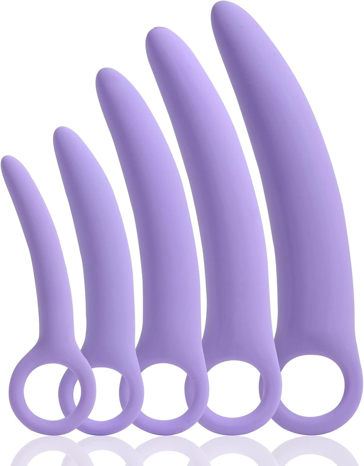 5 Pack Silicone Pelvic Floor Muscle Dilator Trainer Set,Pelvic Wand Massager for Women，Pelvic Floor Strengthening Device – Purple (with Storage Bag)
