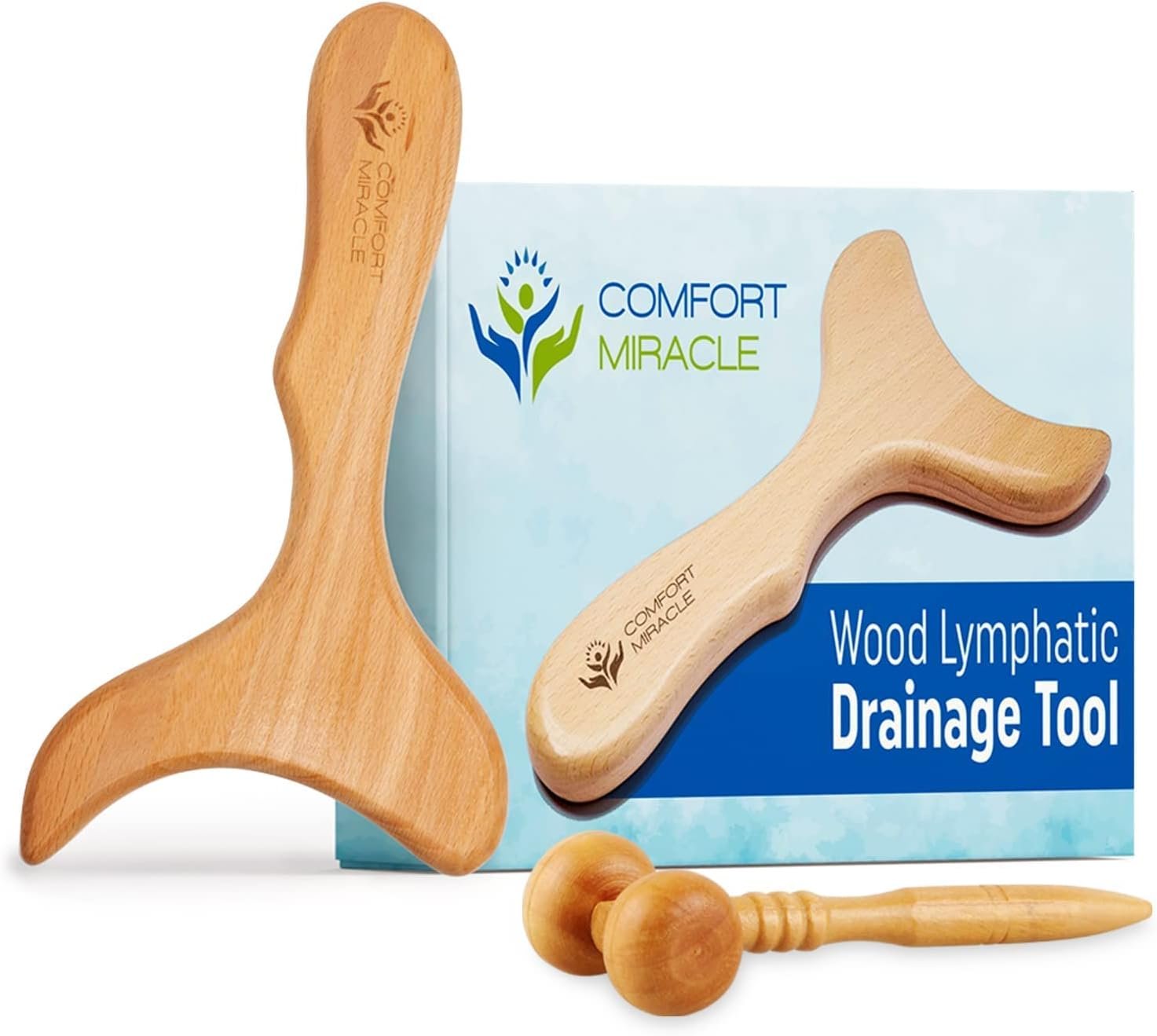 Wooden Lymphatic Drainage Massager – Natural Wood Therapy Massage Tools Help Cellulite & Relax Tense Muscles – Our Full Body Lymphatic Drainage Tool Also Comes a Facial Massager