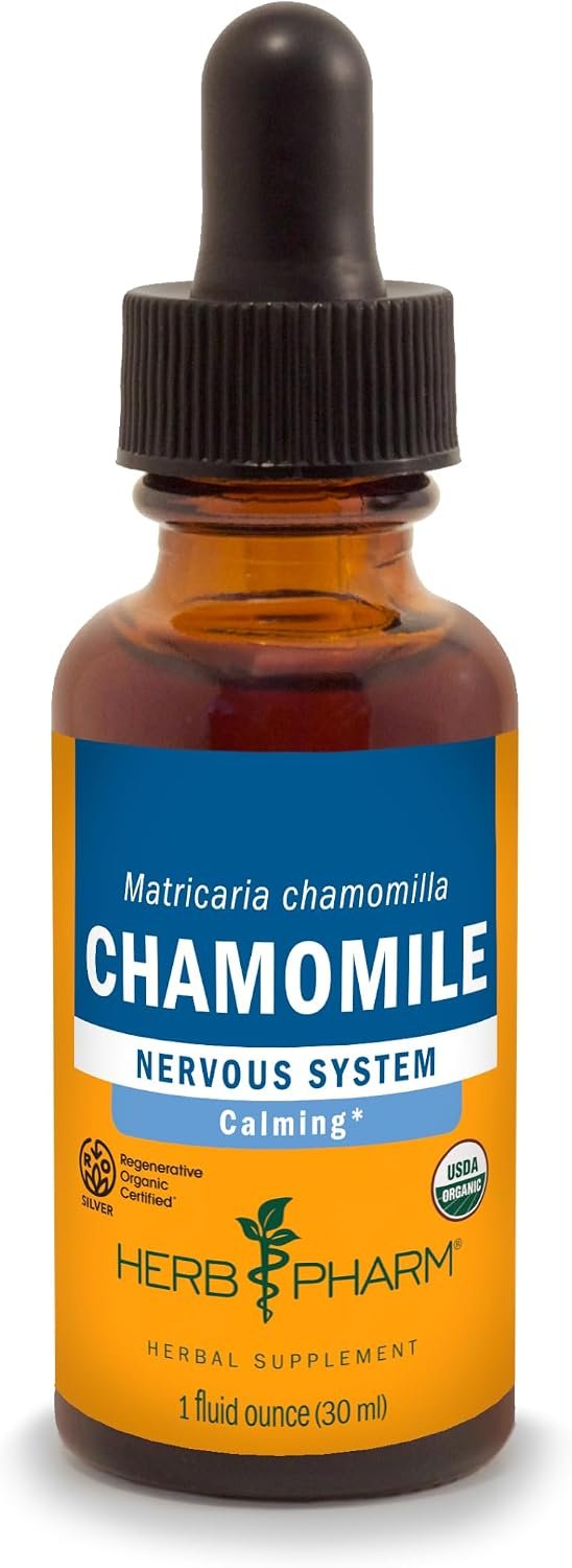 Herb Pharm Chamomile Liquid Extract: USDA Organic | Calming Nervous System Support, Stress Support Chamomile Supplement | Fast-Absorbing & Sugar-Free, Made with Organic Chamomile Flowers, 1 oz