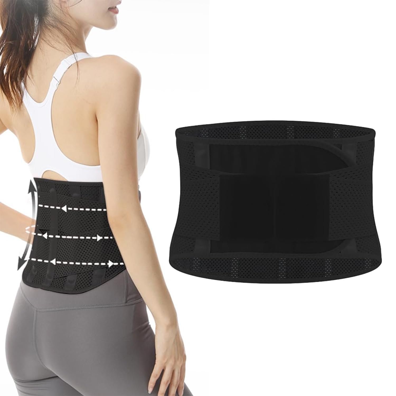 Ultra Thin Lumbar Support Brace for Lower Back Pain Relief, Breathable Back Support Belt with Adjustable Straps, Lightweight Invisible Under Clothes, for Men & Women, Work, Sitting, Lifting (Medium)