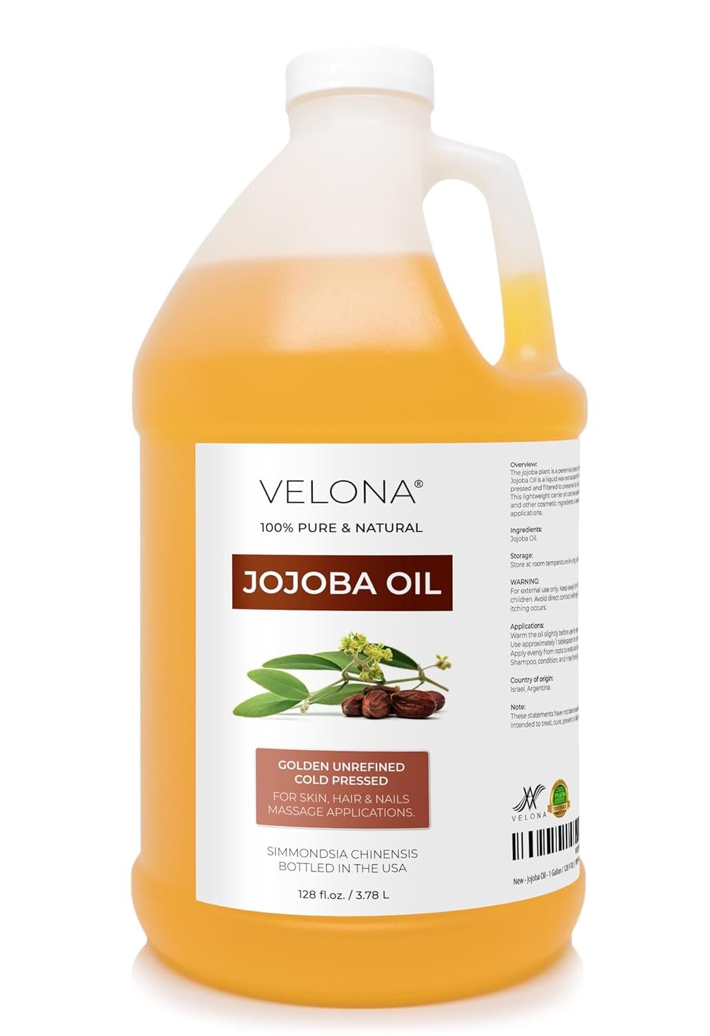 velona Jojoba Oil – 1 Gallon / 128 fl oz, Cold Pressed, Unrefined