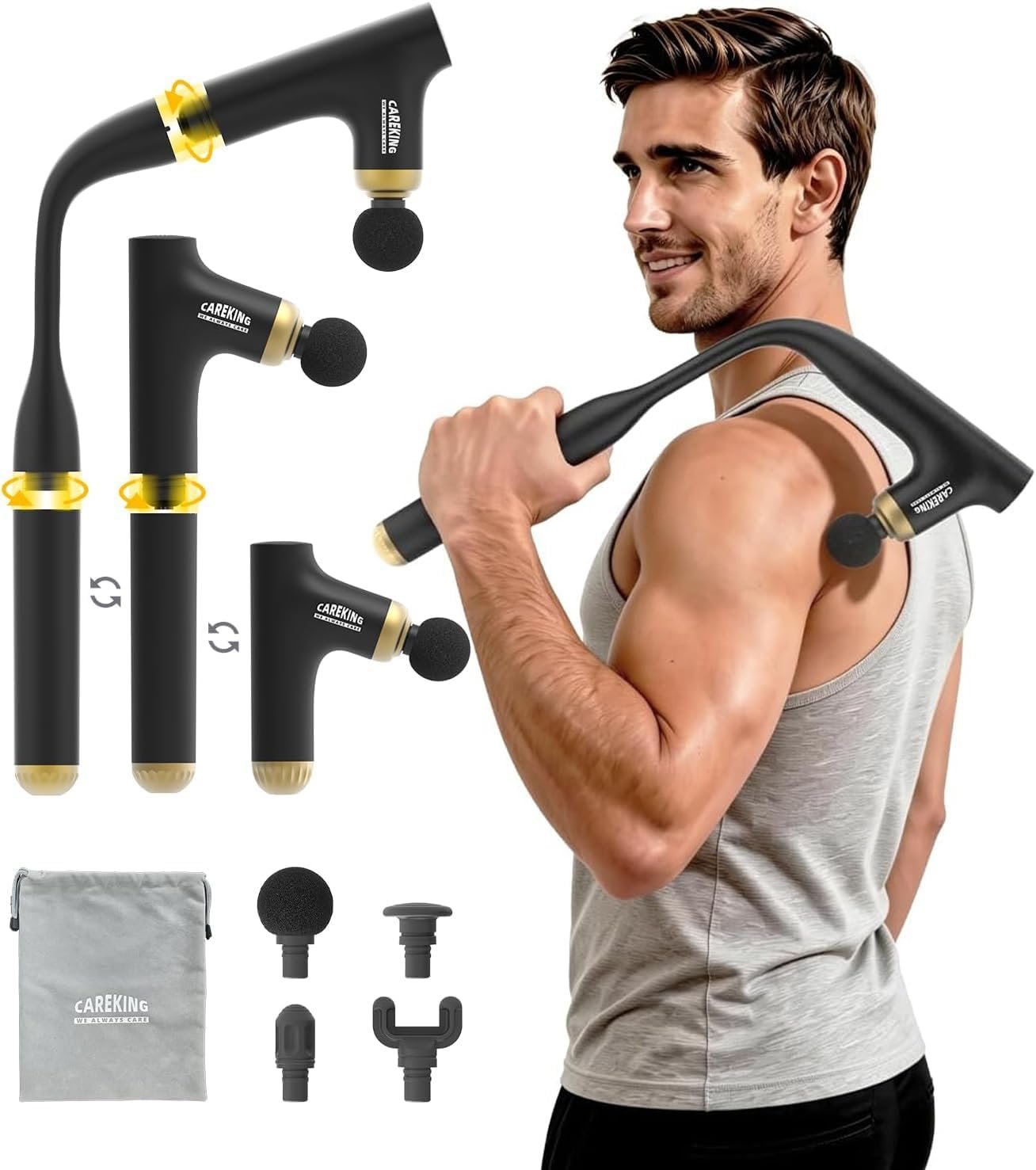 3-in-1 Muscle Massage Gun Deep Tissue with Long Handle, Handheld Massager
