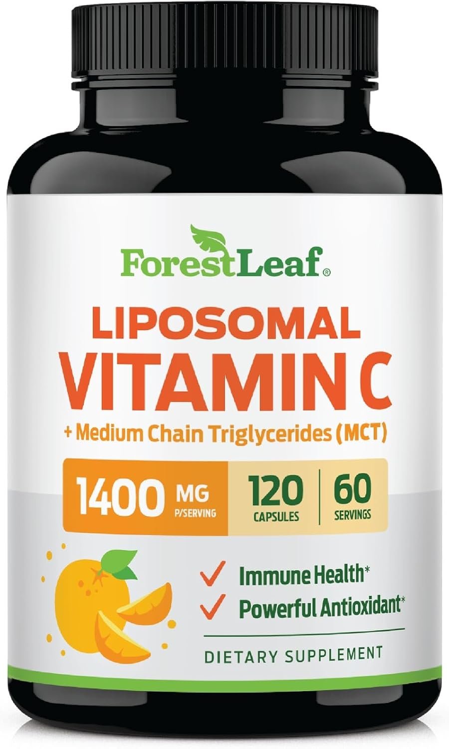 ForestLeaf Liposomal Vitamin C 1400mg Capsules | High Dose Vitamin C Liposomal Supplement w Coconut Oil Fatty Acids | Fast Absorption | Immune Support, Antioxidant, Collagen Production | 120 Vegan Cap