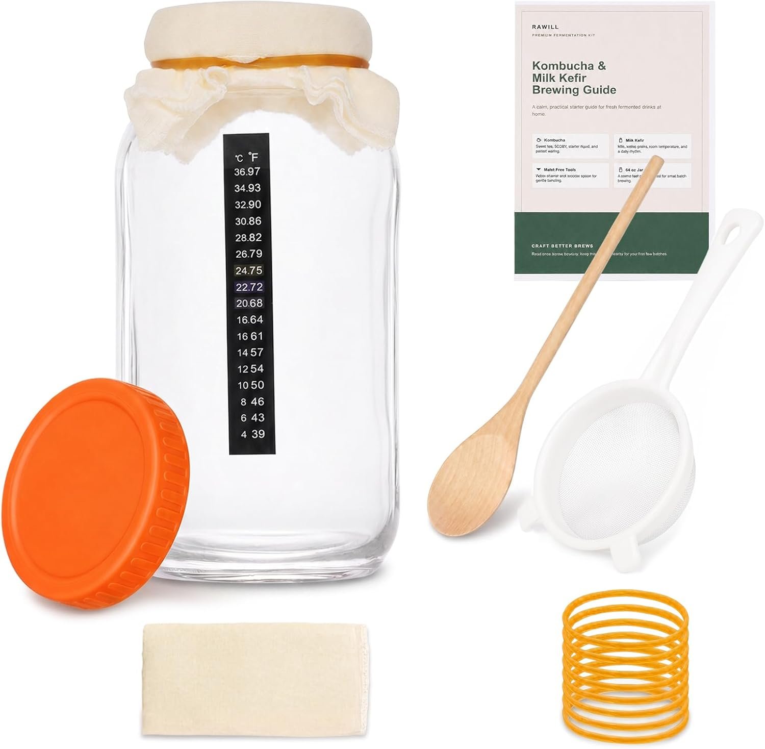 RAWILL Kefir Starter Kit with 64oz Glass Jar, Kefir Fermentation Jar