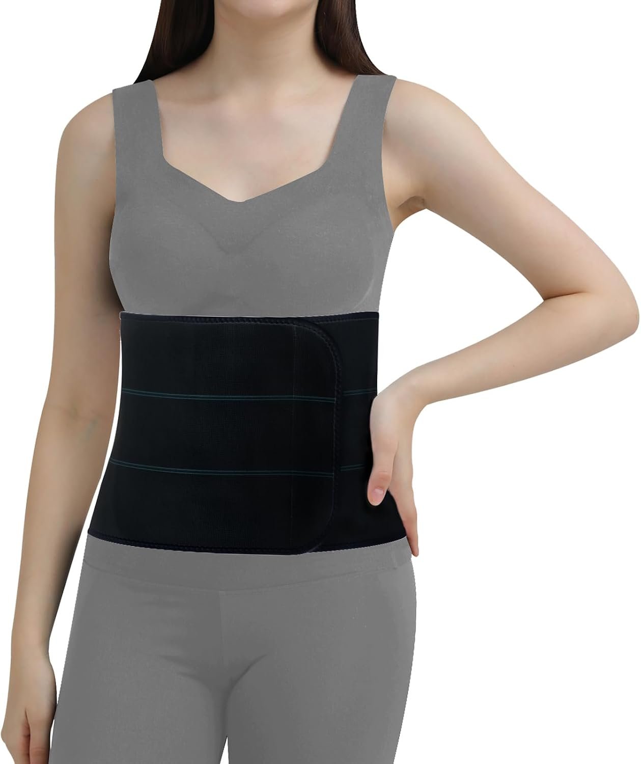 Abdominal Binder Post Surgery – Elastic Belly Band Compression Stomach Wrap Tummy Tuck Belt – Skin Friendly, Breathable, Soft – 3 Panel – Black (Size M)