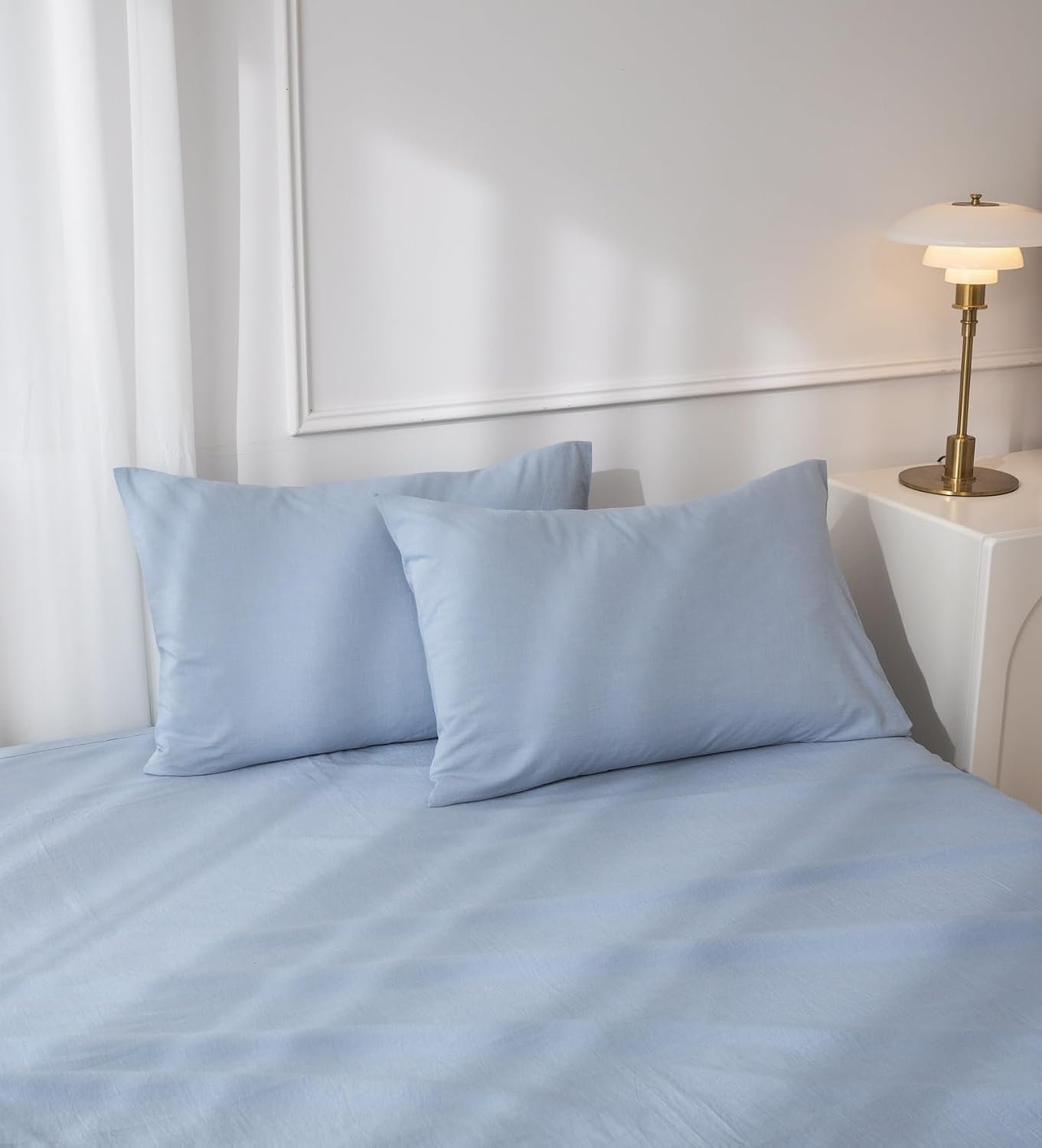 JIYUAN Standard Washed Cotton Pillowcases, Set of 2, Relaxed Linen Feel