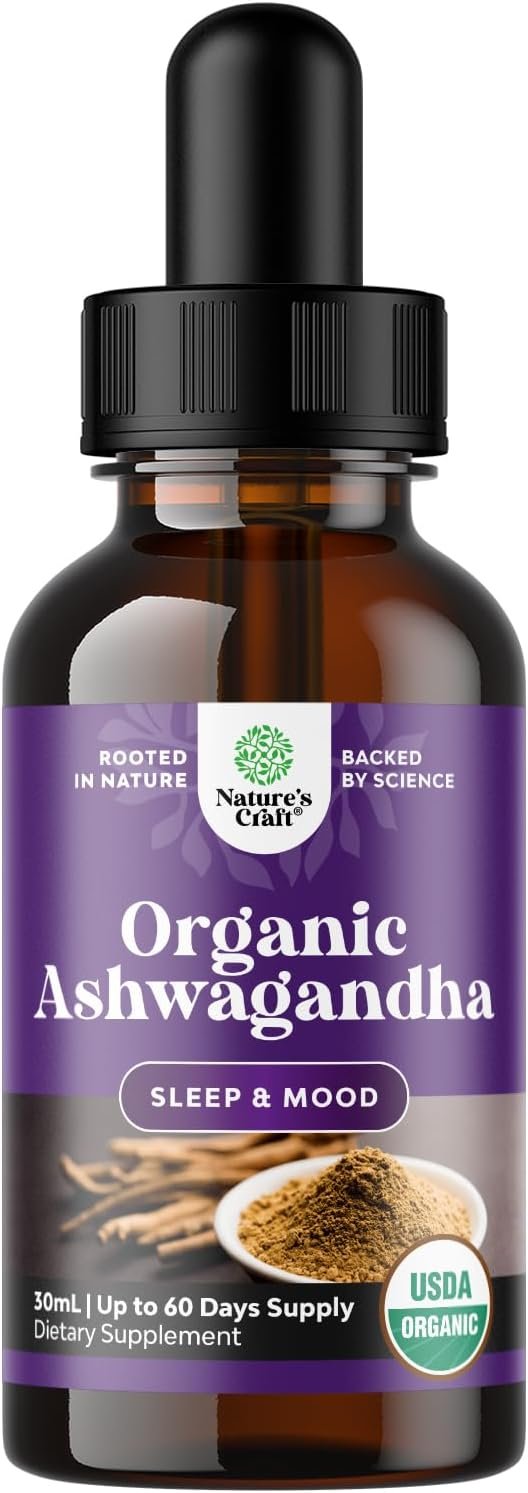 Natures Craft Organic Ashwagandha Liquid Drops Extract, Alcohol-Free – 30ml