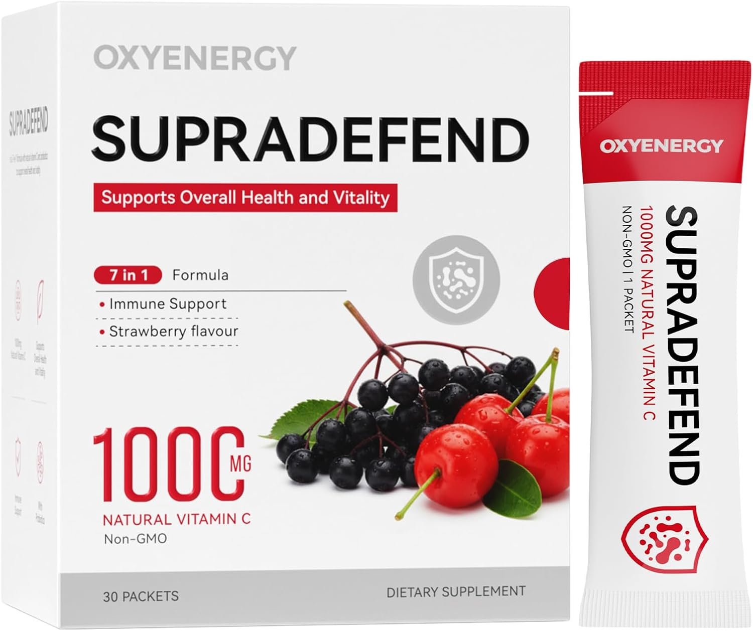 OxyEnergy Elderberry Vitamin C & Zinc Immune Support Powder, 30 Packets