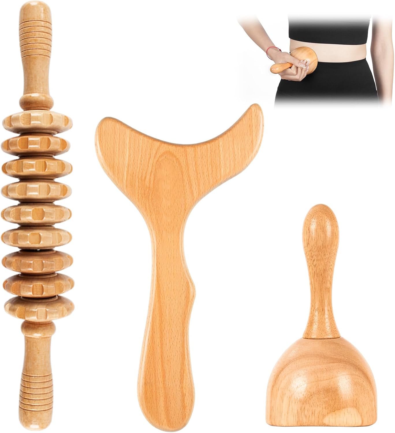 KintKita Wood Therapy Massage Tools 3 in 1,Wooden Lymphatic Drainage Massager Maderoterapia Kit Professional Body Cellulite Massager for Body Sculpting,Contouring,Relief Muscle,Anti-Cellulite