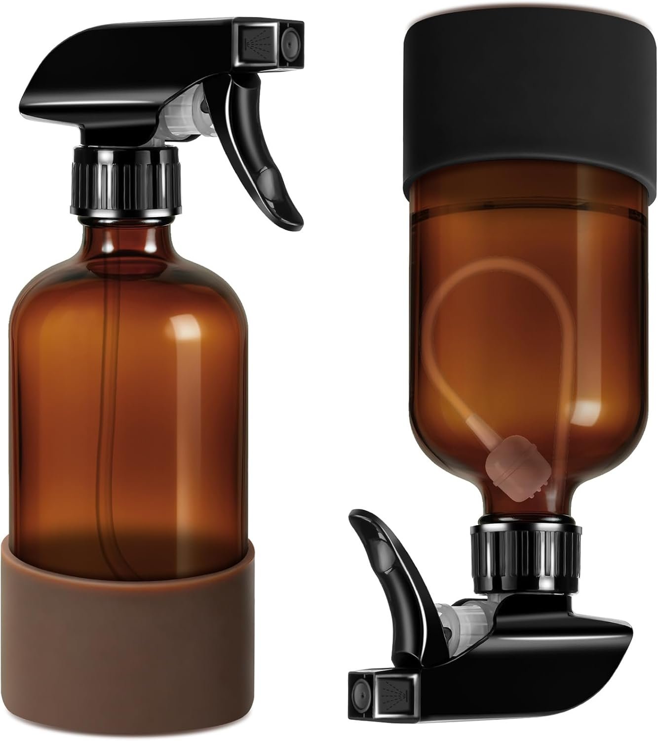 Tecohouse 360° 16 oz Clear Glass Spray Bottles with Silicone Sleeve 2 Pack