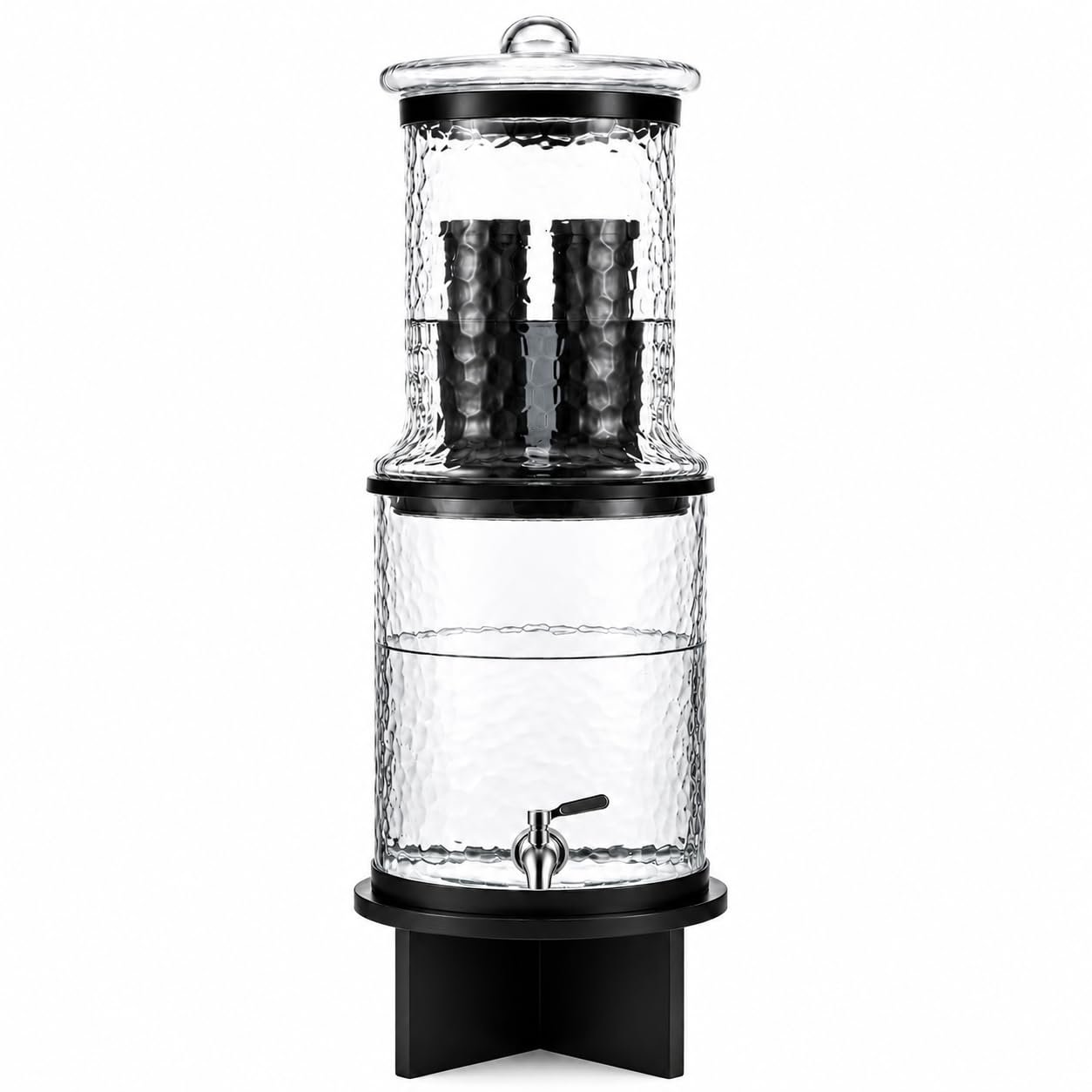 Glass Gravity Water Filter Machine System,6-Stage Countertop Water Dispenser with 2 Filter and Farmhouse-Style Stand,3 Gallon