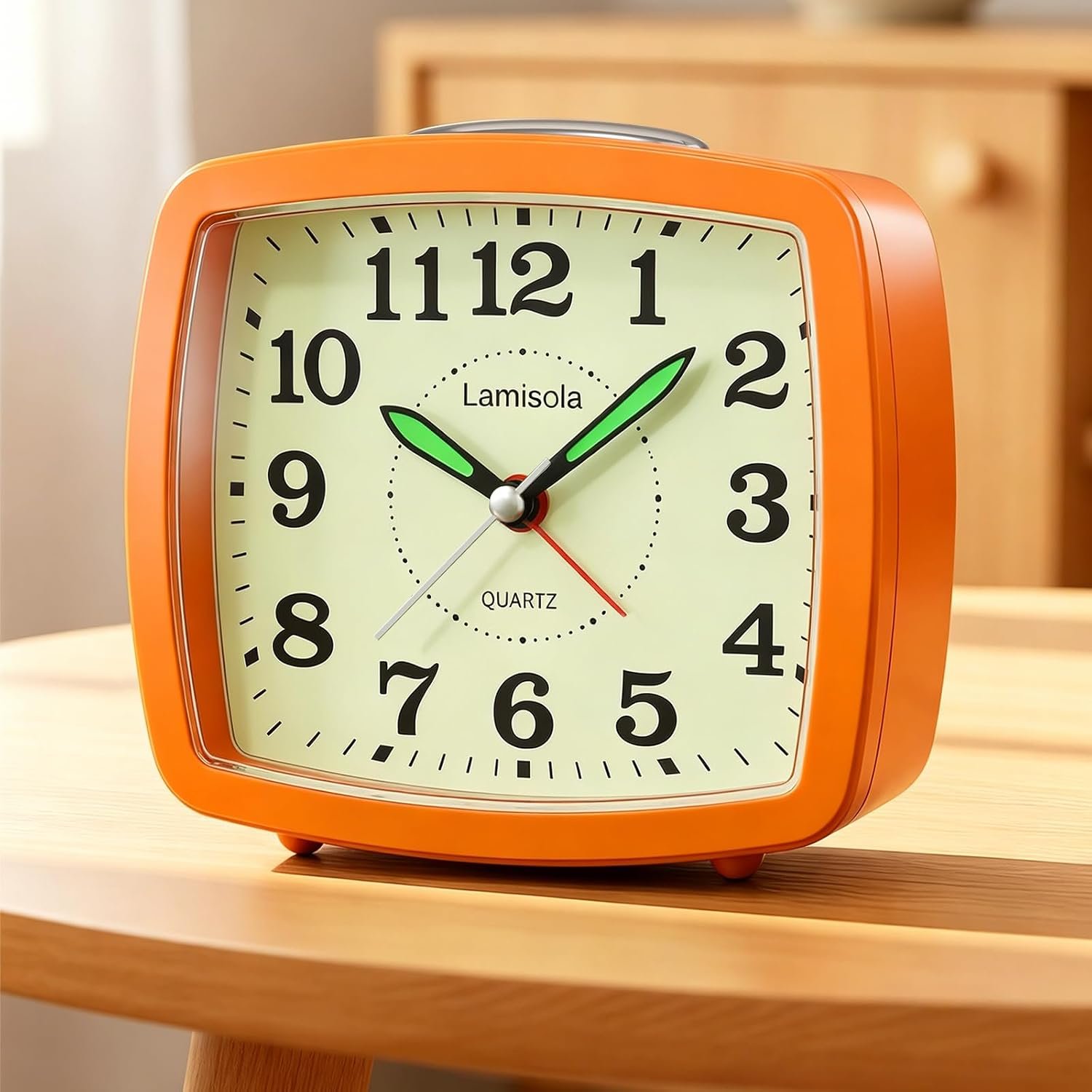Lamisola Analog Travel Alarm Clock for Bedroom, Small Desk Clock Orange
