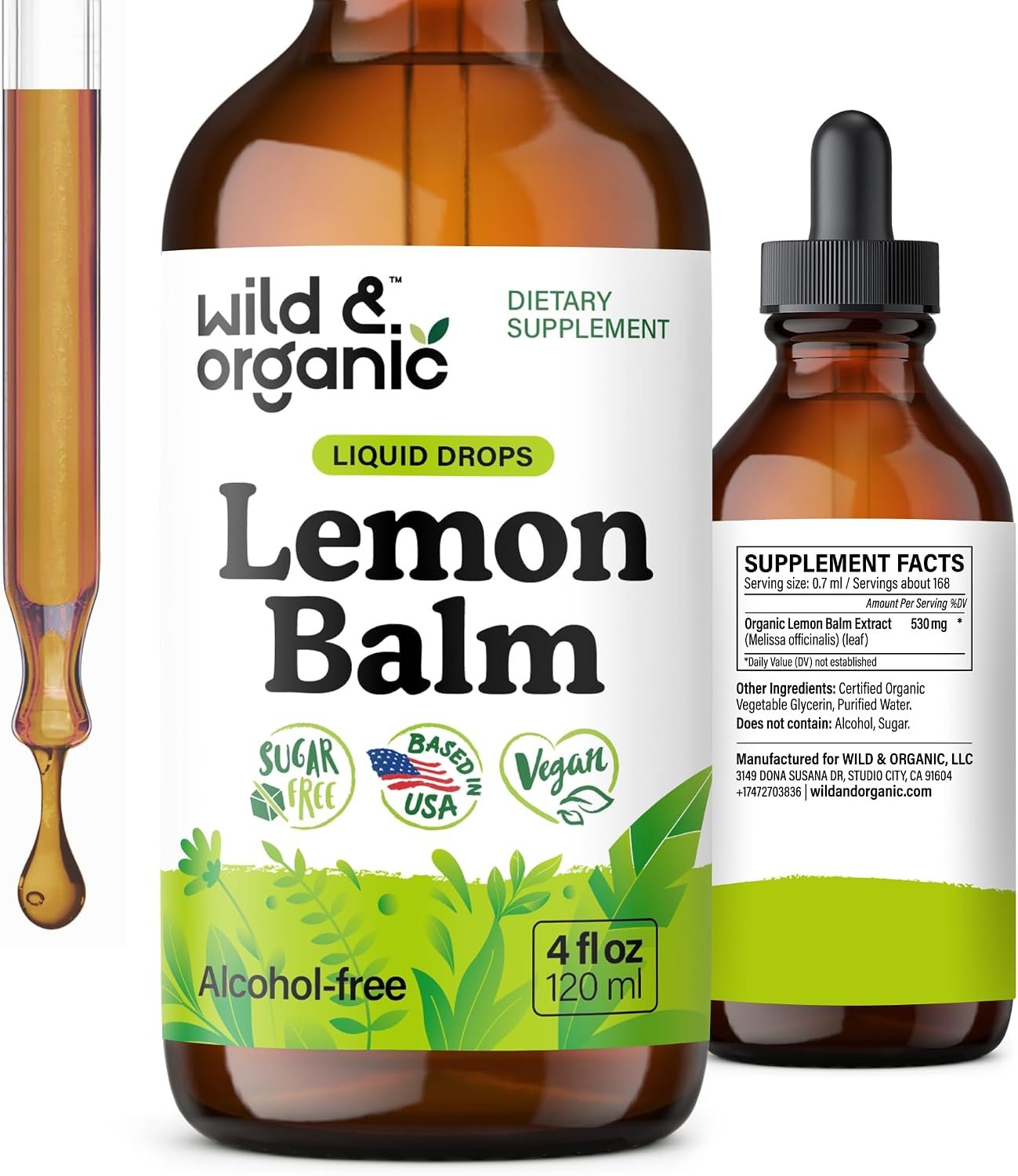 Wild & Organic Lemon Balm Tincture for Good Mood – Melissa Drops – 4 oz