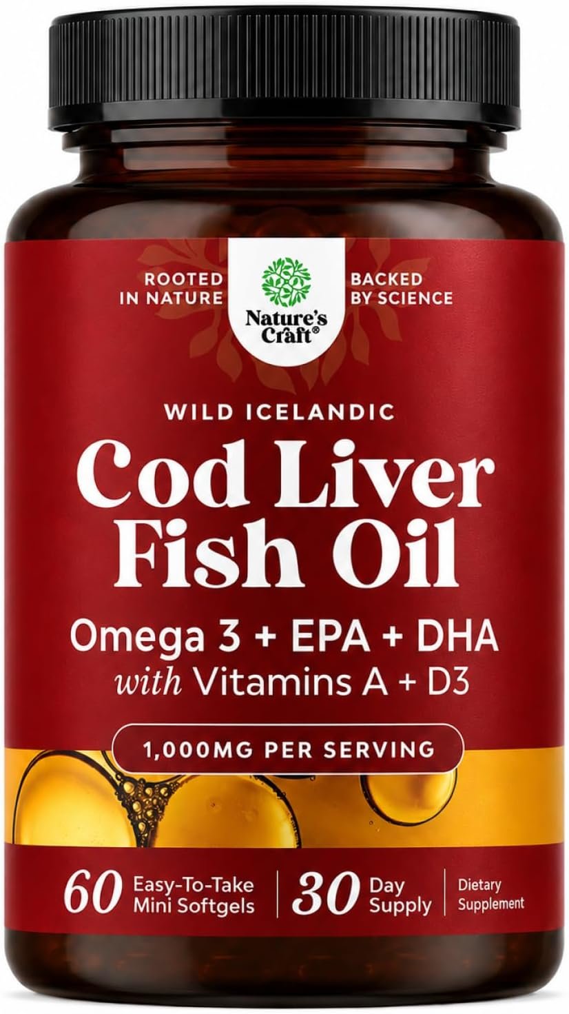 Icelandic Cod Liver Oil Softgels – Omega 3 Fish Oil with Vitamin A – 60 Ct