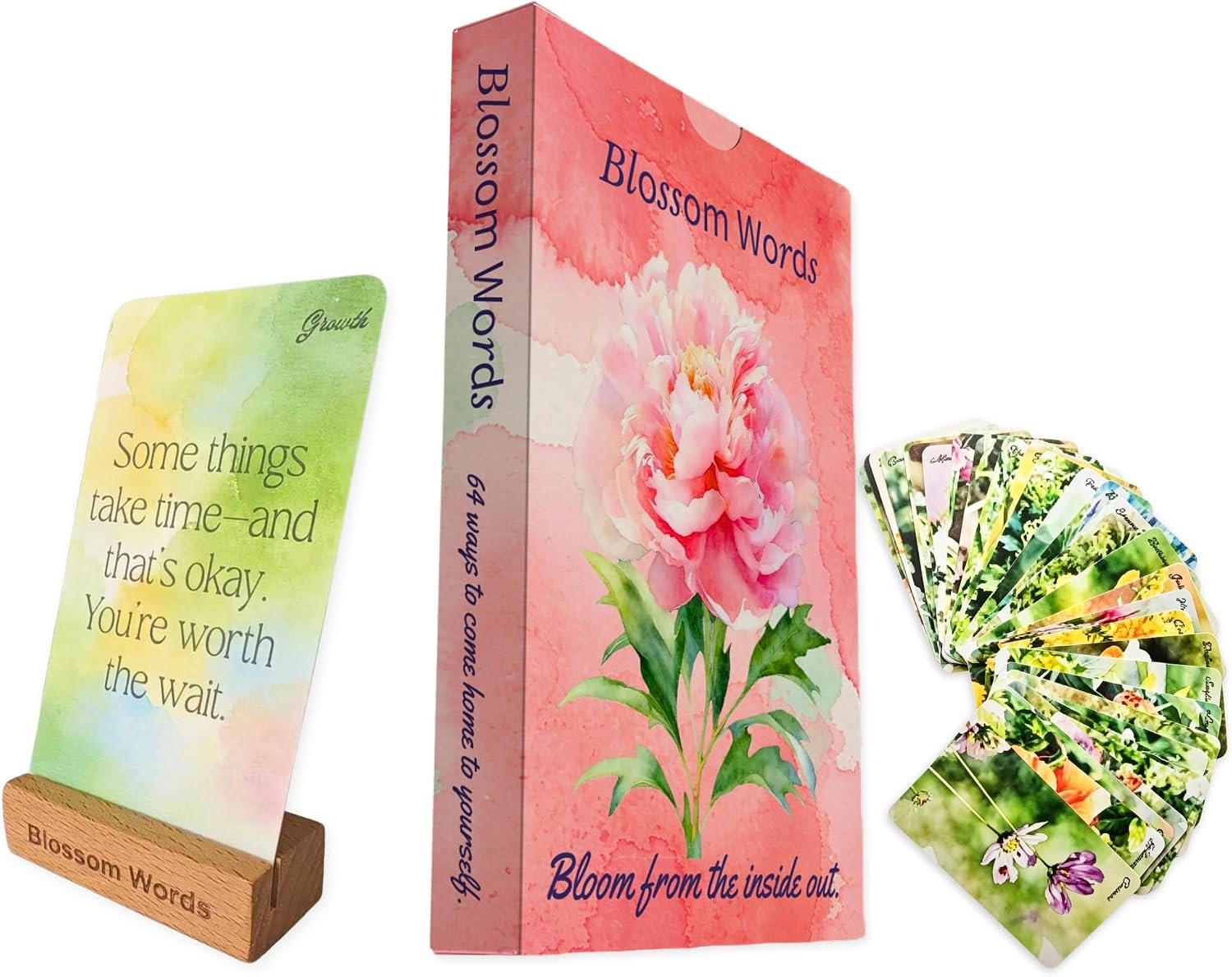 Inspirational Cards for Women, 64 Affirmation Cards with Wooden Stand