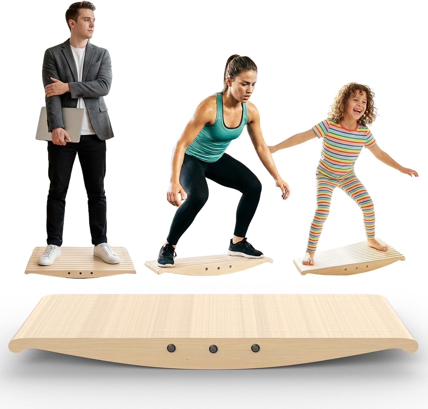 Wood Balance Board for Standing Desk – 360° Wobble Board for Anti-Fatigue & Core Strength Training – Anti-Slip Rocker for Surf, Skate & Ski Simulation, Supports 330lbs