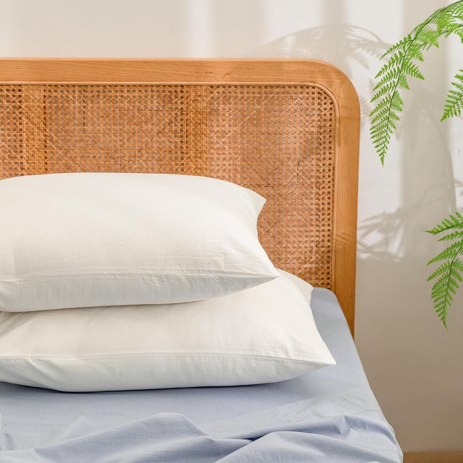 BESTOUCH Washed Cotton Pillowcases Linen Feel Off White Standard