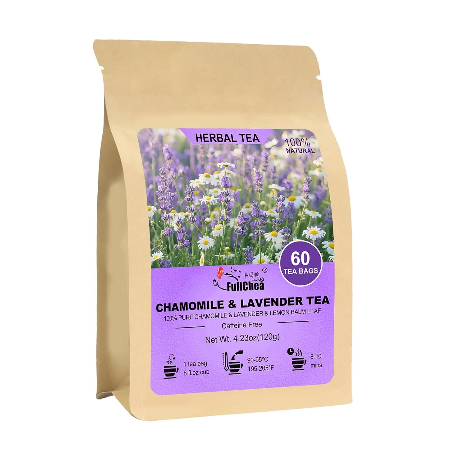 FullChea – Chamomile Lavender Tea Bags, 60 Count, Herbal Blend Tea