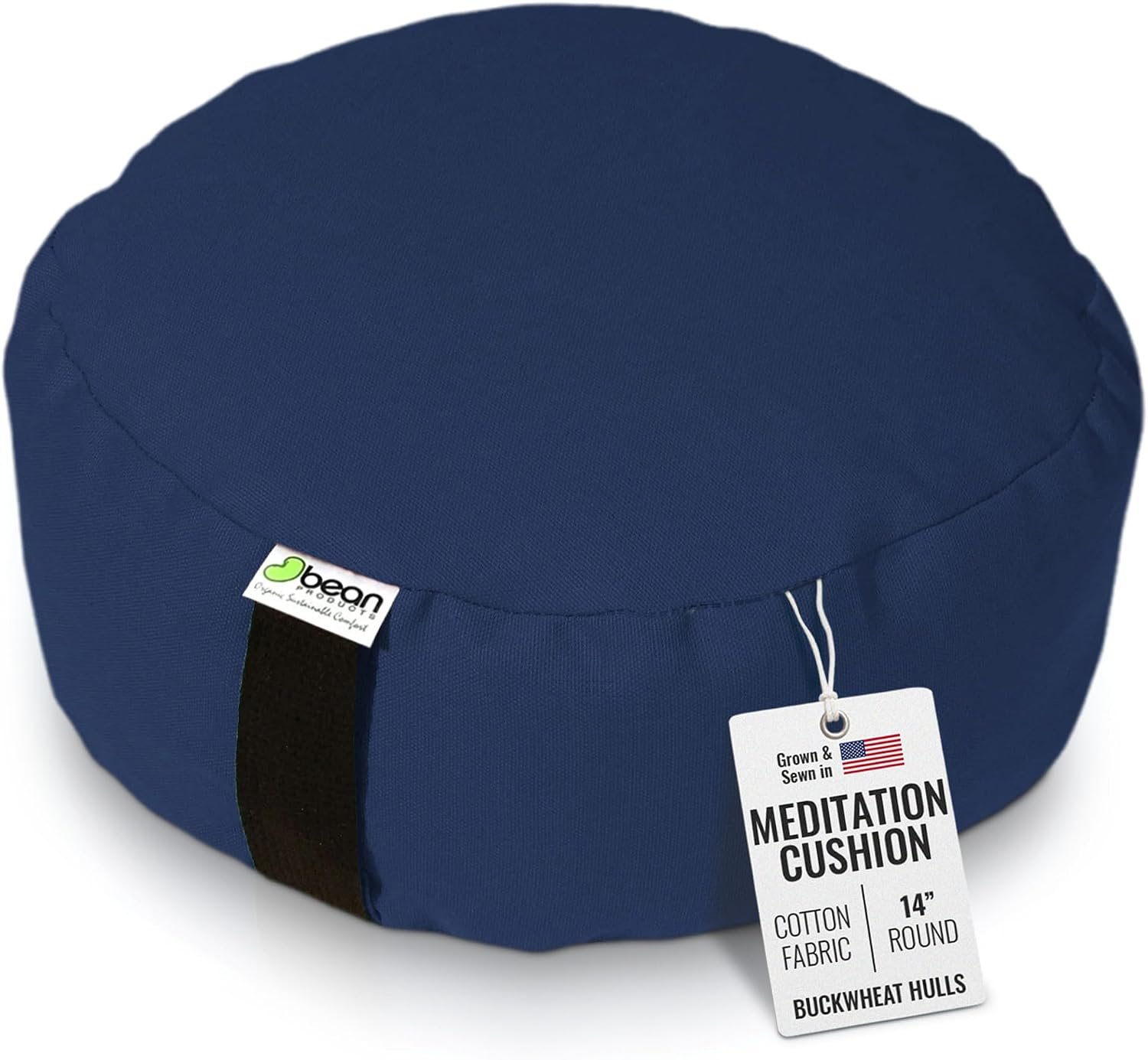 Bean Products Zafu Meditation Pillows for Sitting on Floor, Yoga Cushion, Cotton Yoga Pillow, Zafu Meditation Cushion, Zen Kneeling Prayer Pad- Made in USA – Round or Oval