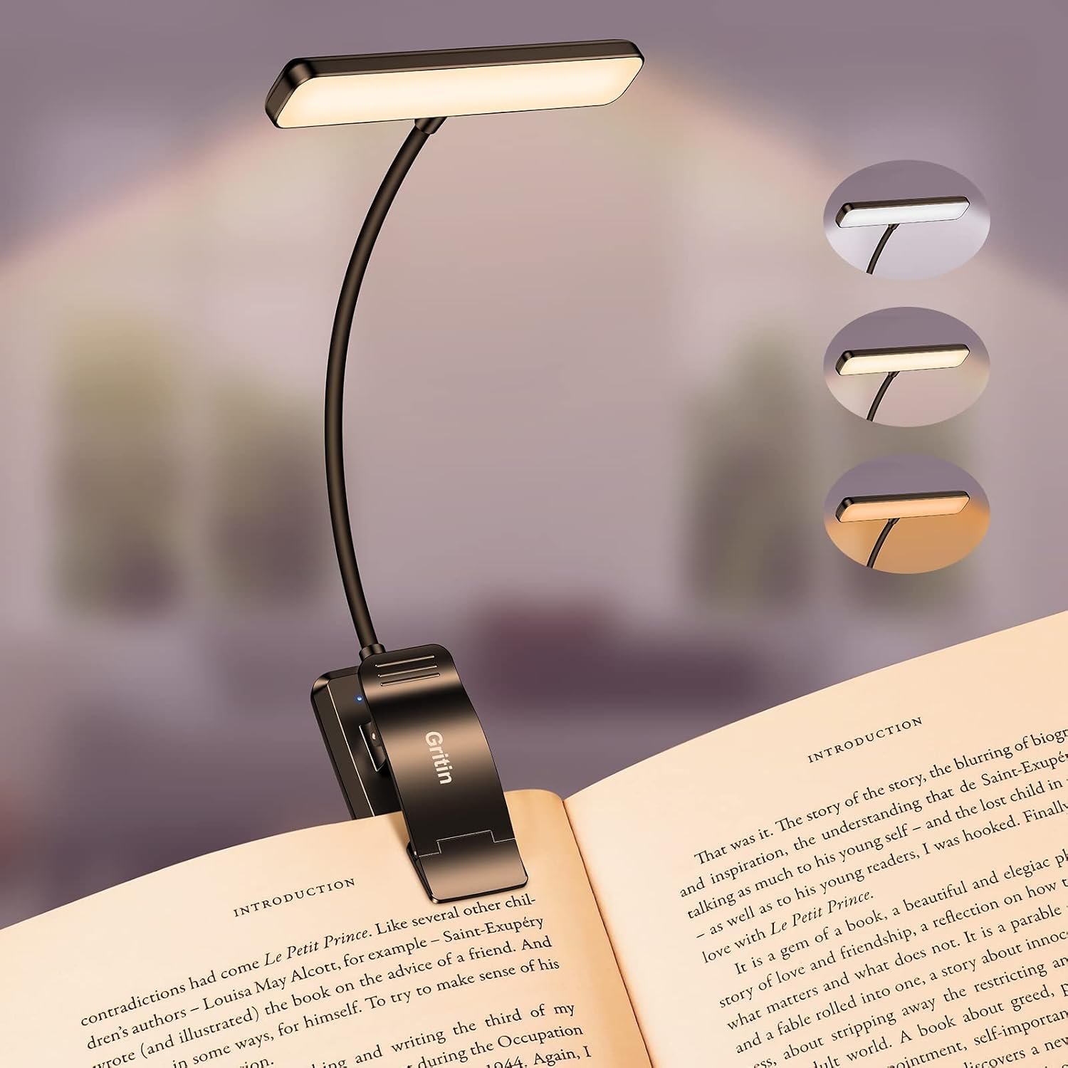 Gritin 19 LED Rechargeable Book Light for Reading in Bed