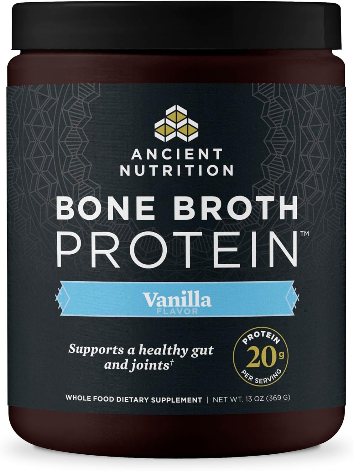 Ancient Nutrition Grass Fed Bone Broth Protein Powder, Vanilla
