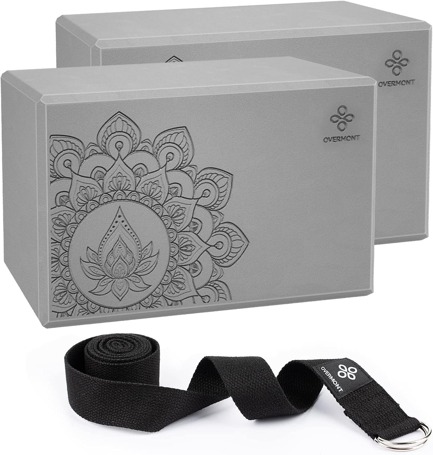 Overmont Yoga Block 2 Pack Supportive Latex-Free EVA Foam Soft Non-Slip Surface for General Fitness Pilates Stretching and Meditation 9″x6″x3″ Yoga Strap Included