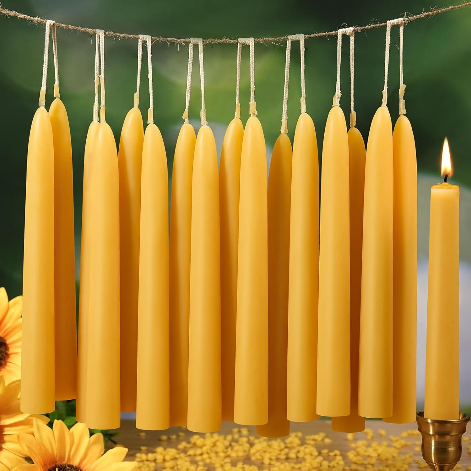 100% Natural Beeswax Taper Candles,10 Inch,30 Pack, Non-Toxic,Up to 8 H