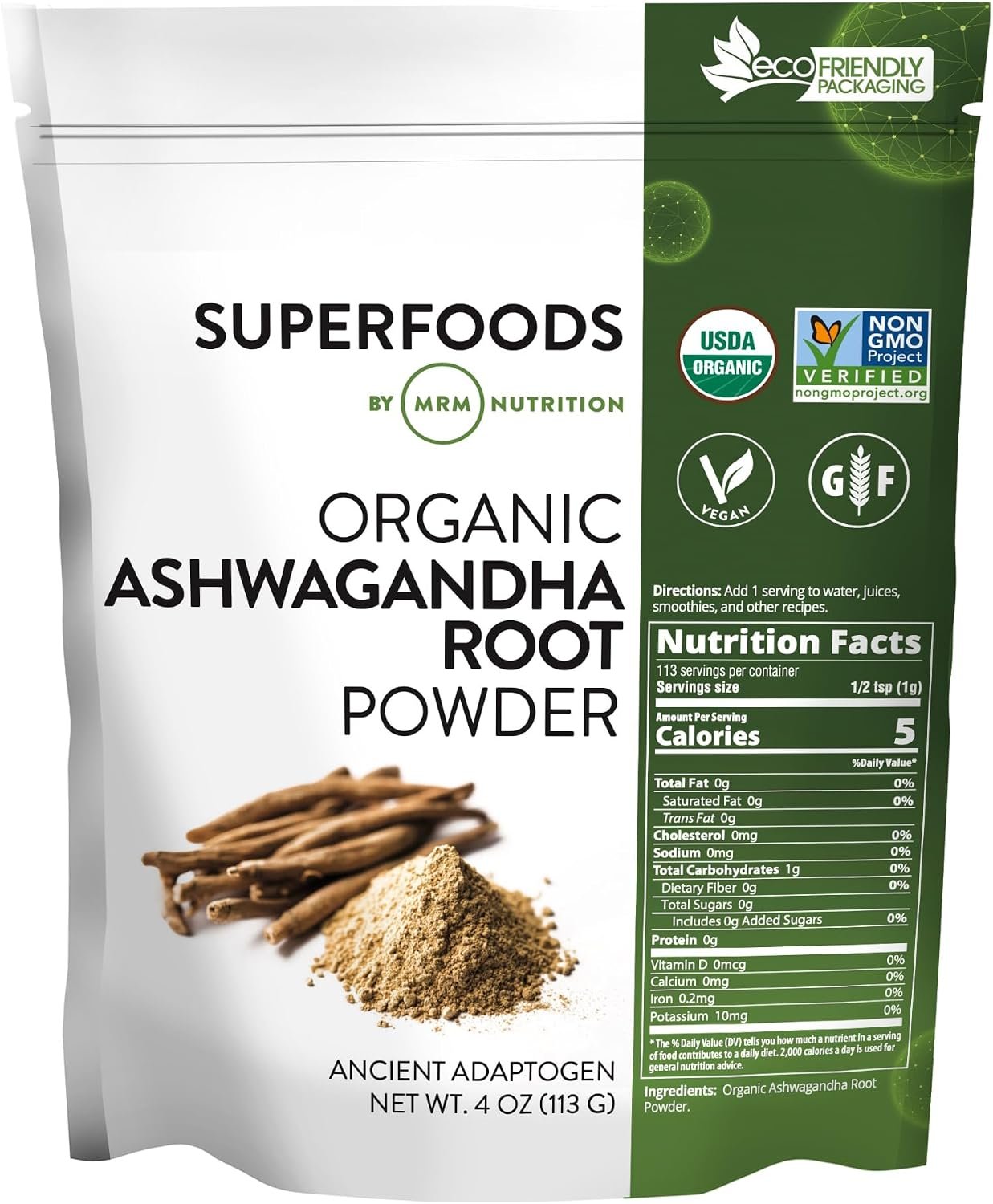MRM Organic Ashwagandha Root Powder – for Women & Men – 113 Servings