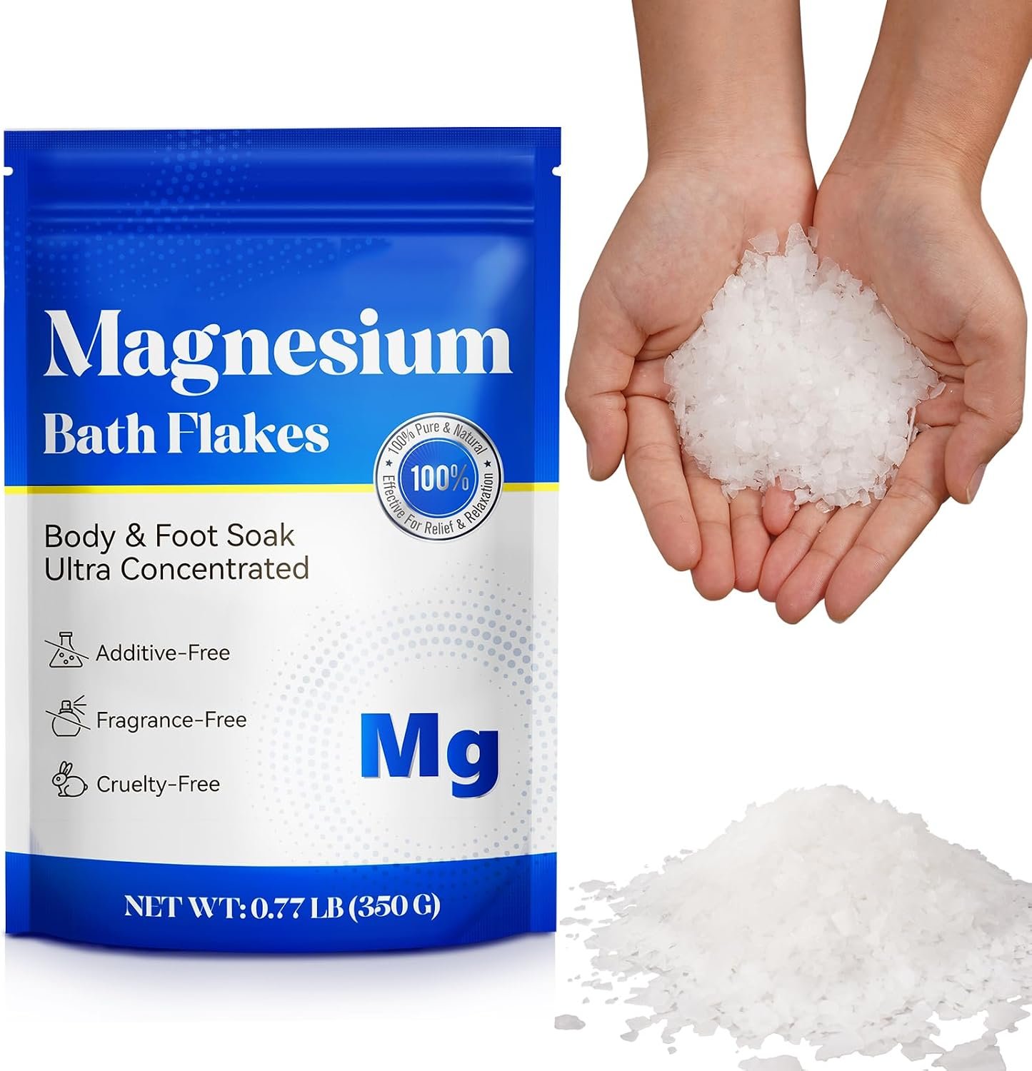 Magnesium Flakes for Bath Ultra Pure Magnesium Chloride Flakes Organic Highly Concentrated Use for Magnesium Bath Body Soak or Foot Soak – Hydration Skin 350g