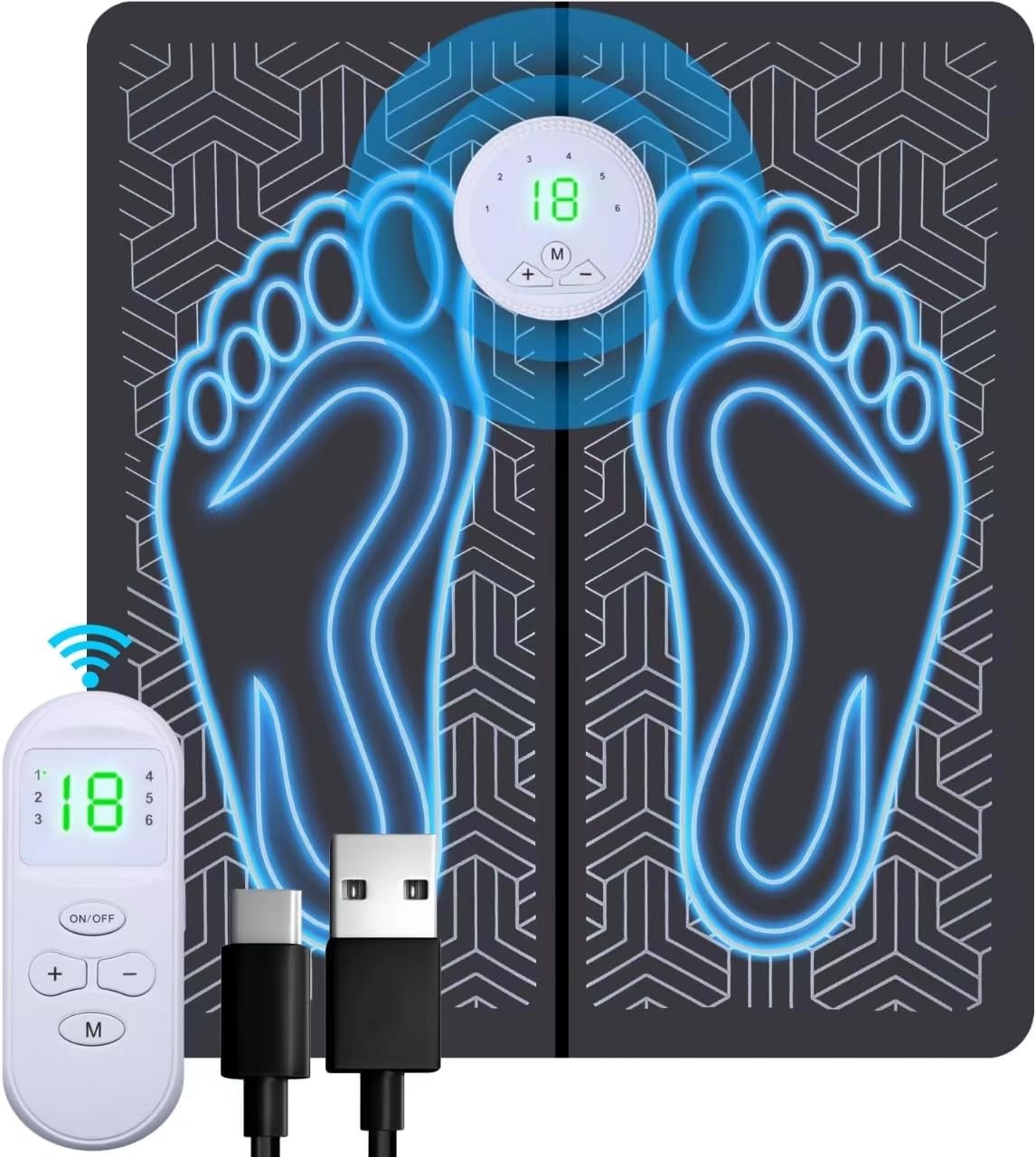 Foot Massage mat for Acupressure, with Remote Control, Leg and Foot stimulating Massage mat, Improves and Promotes Muscle Function, for Muscle Relaxation, 8 Modes, 19 Intensity Levels