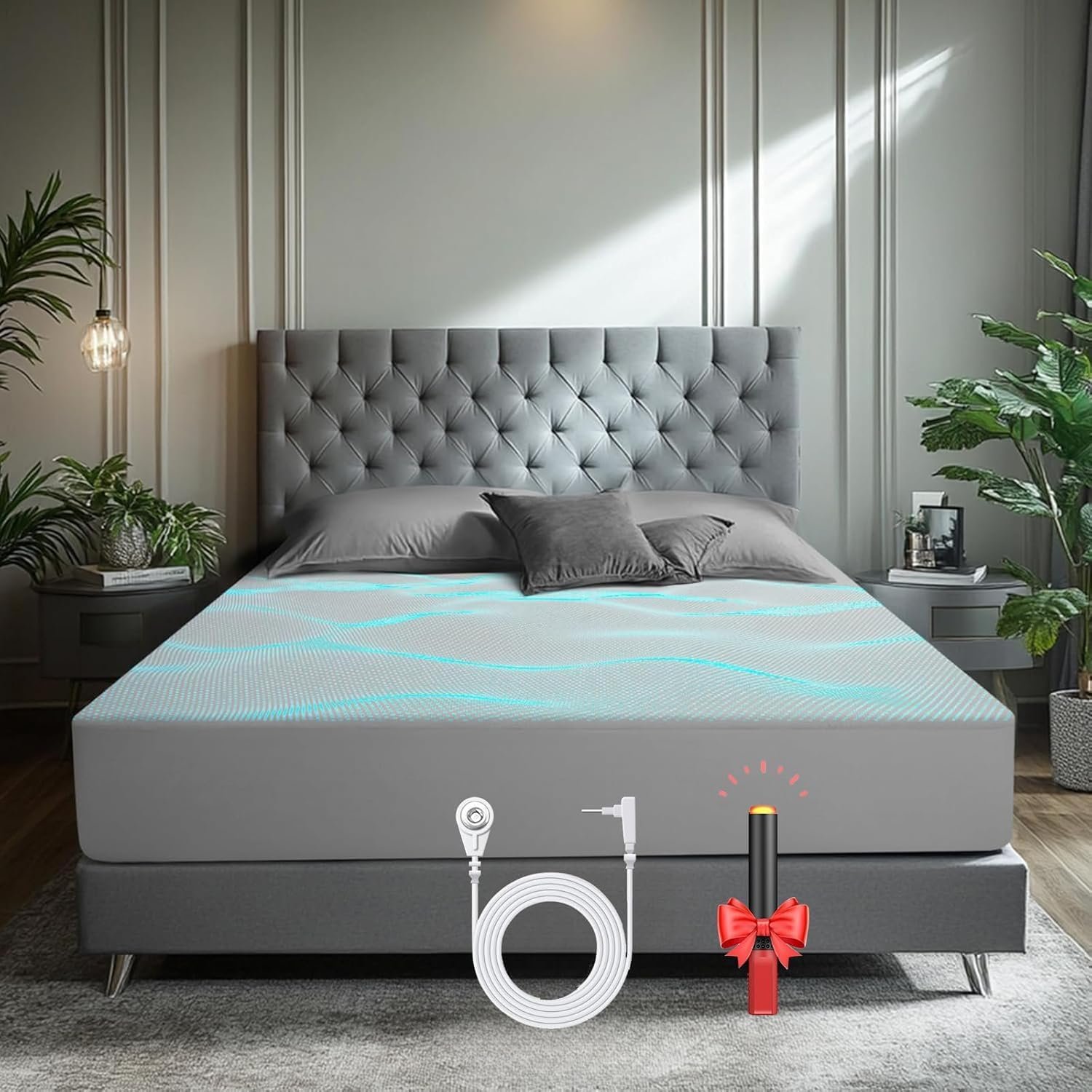 Earth Grounding Sheets Queen Size Deep Pocket, 400 Thread Count Soft Organic Cotton with Silver Fiber, Grounding Sheet Include Grounding Test Pen for Better Sleep(Queen,60″x80″x15″)