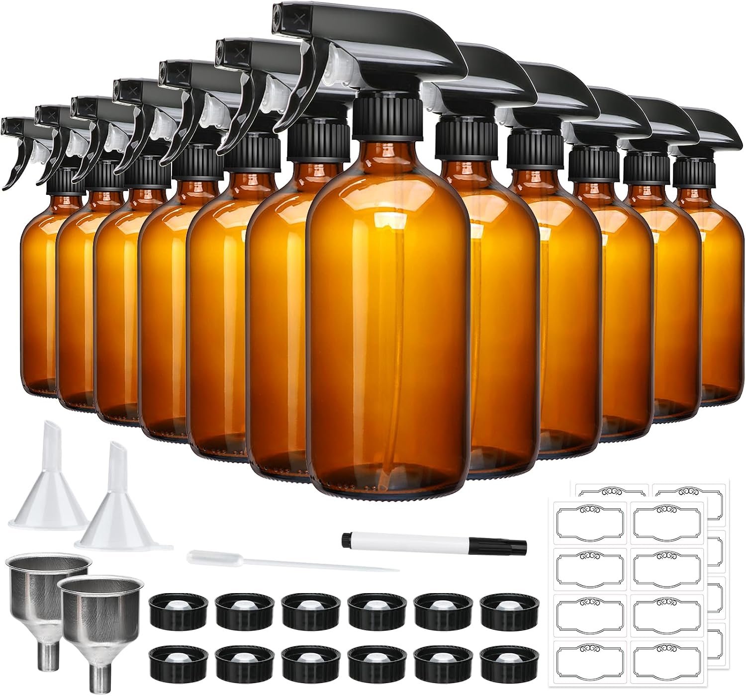 Maredash 16oz Amber Glass Spray Bottles,Glass Spray Bottles for Cleaning