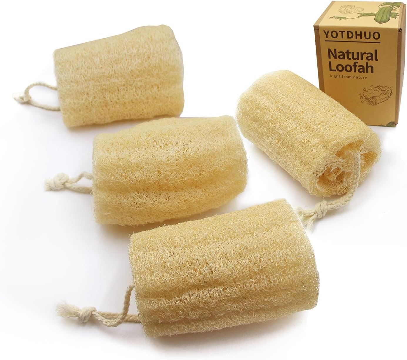 Natural Loofah Sponge Exfoliating Body Scrubber(6″ Economical 4Pack),Organic Luffa for Women and Men in Shower