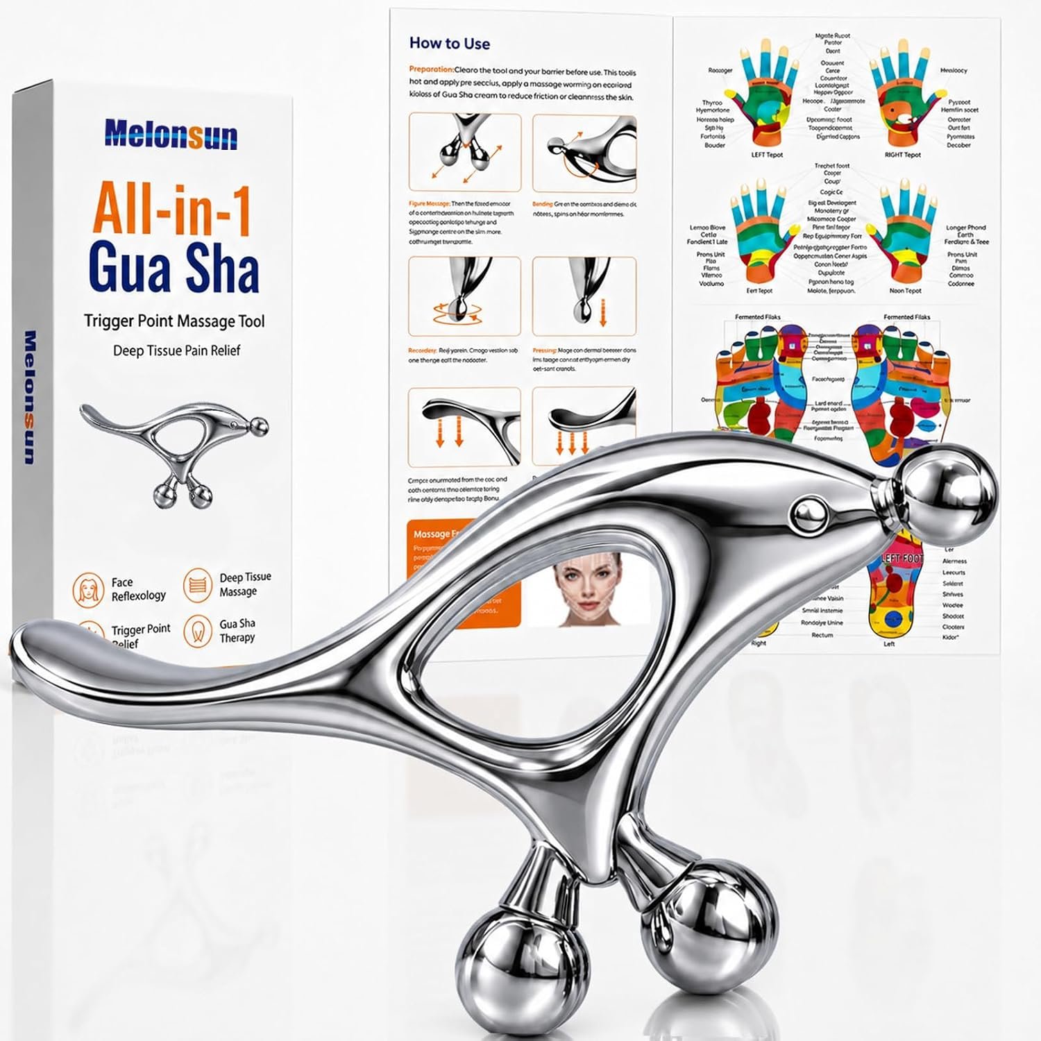 Melonsun Trigger Point Massage Tool for Deep Tissue & Gua Sha, FSA-HSA Eligible Metal Fascia Release Tool and Muscle Scraper, Massage Thumb Saver for Acupressure, TMJ, Face & Full Body