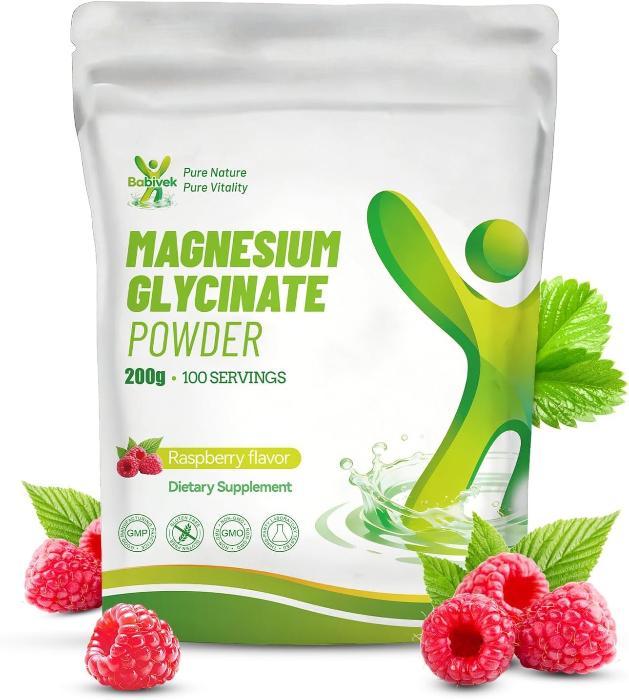 Raspberry Flavor Magnesium Glycinate Powder – 200g, 100 Servings