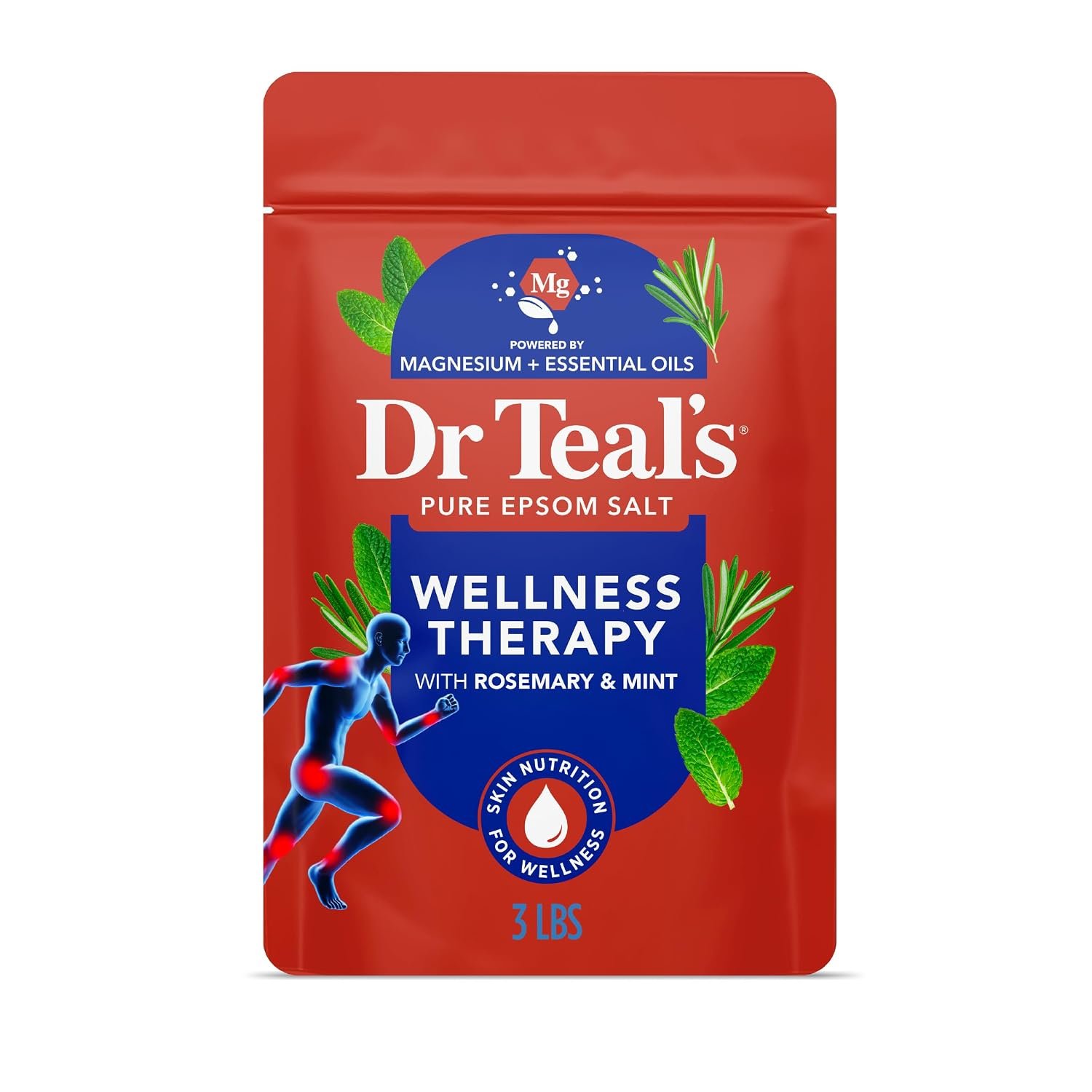 Dr Teal’s Epsom Salt Magnesium Soak, Wellness Therapy with Rosemary & Mint, 3 lbs