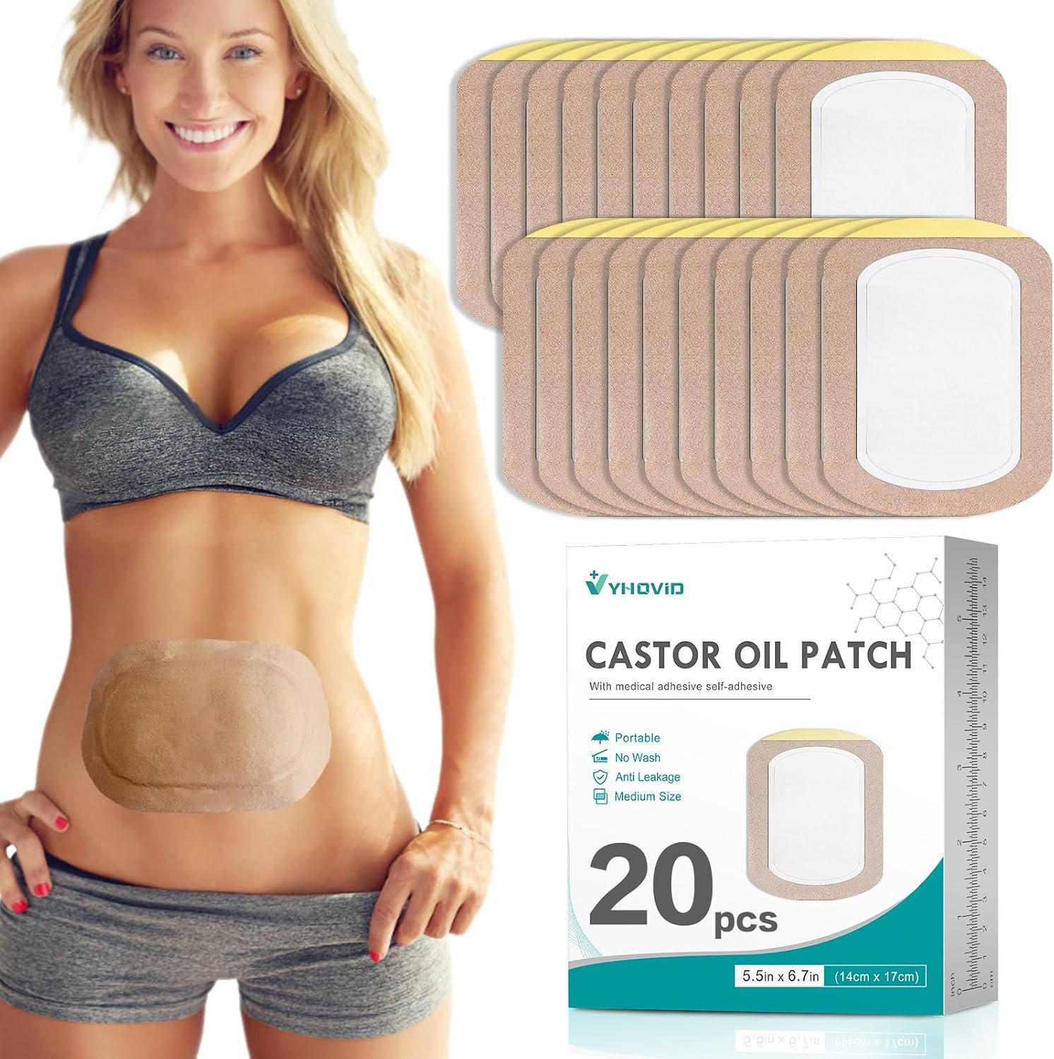 20Pcs Castor Oil Pack Wrap, Disposable Castor Oil Patches for Stomach