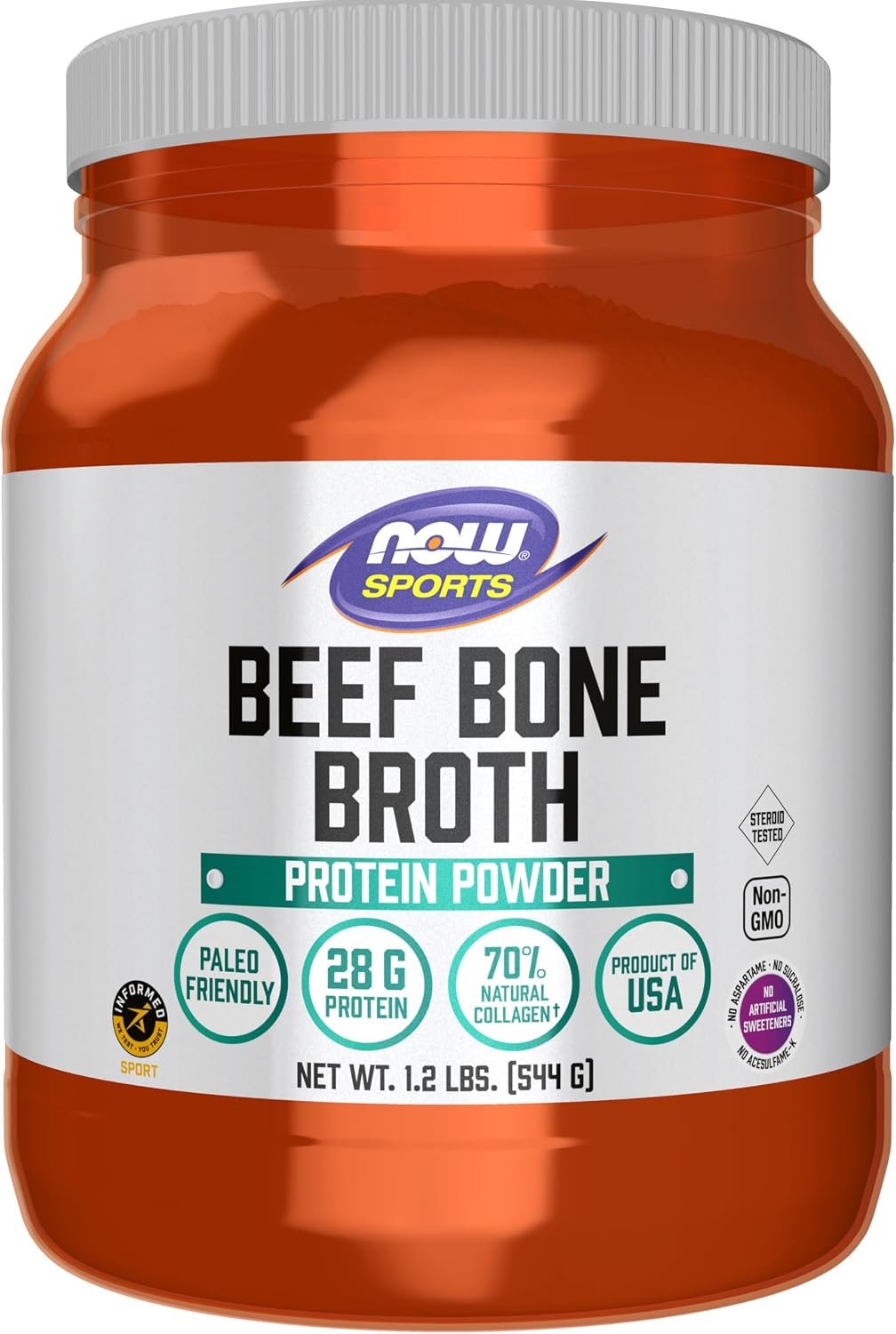 NOW Sports, Beef Bone Broth Powder, Naturally Occurring Collagen, 1.2 lbs
