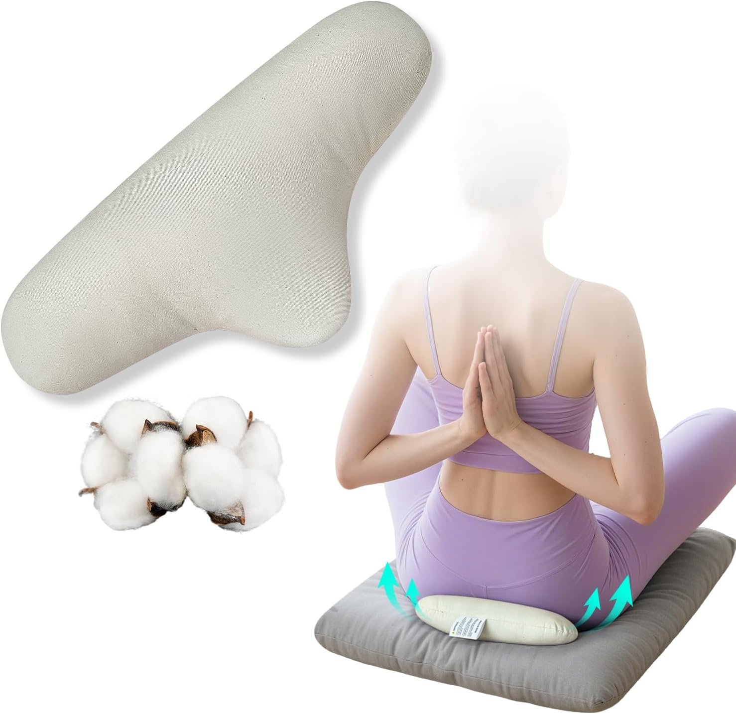 Meditation Cushion – Floor Pillows for Adults Sitting, Yoga Bolster,Portable Ergonomics Tailbone Support Mat Meditation Floor Pad with 100% Organic Cotton Cover & Polyester Cotton Fill
