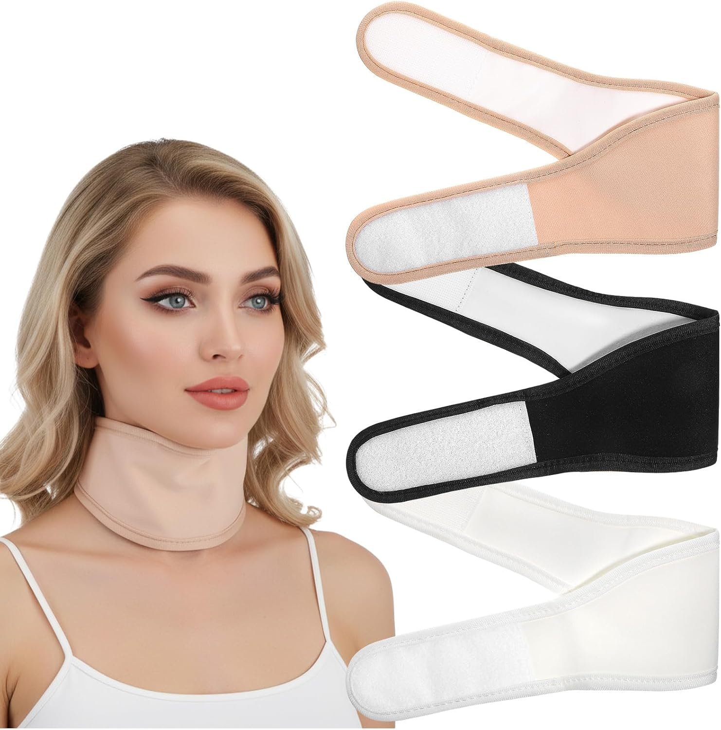 Castor Oil Pack for Thyroid, 3 Pcs Organic Cotton Thyroid Castor Oil Neck Wrap Packs Reusable Comfort Fit Castor-Neck Patches, Anti-Oil Leak (Nude, White, Black)