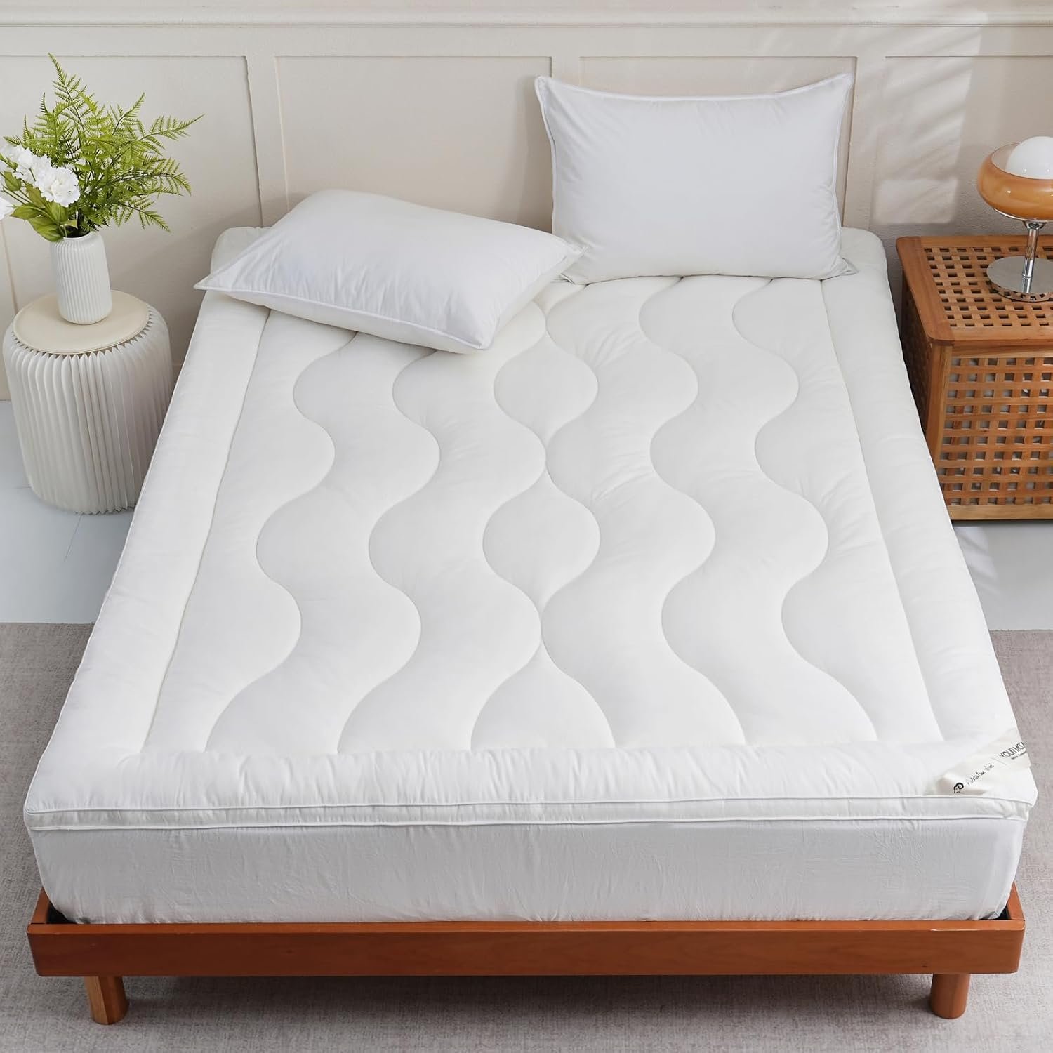 YOUR MOON 100% Wool Mattress Topper Twin, 800 GSM, Striped White