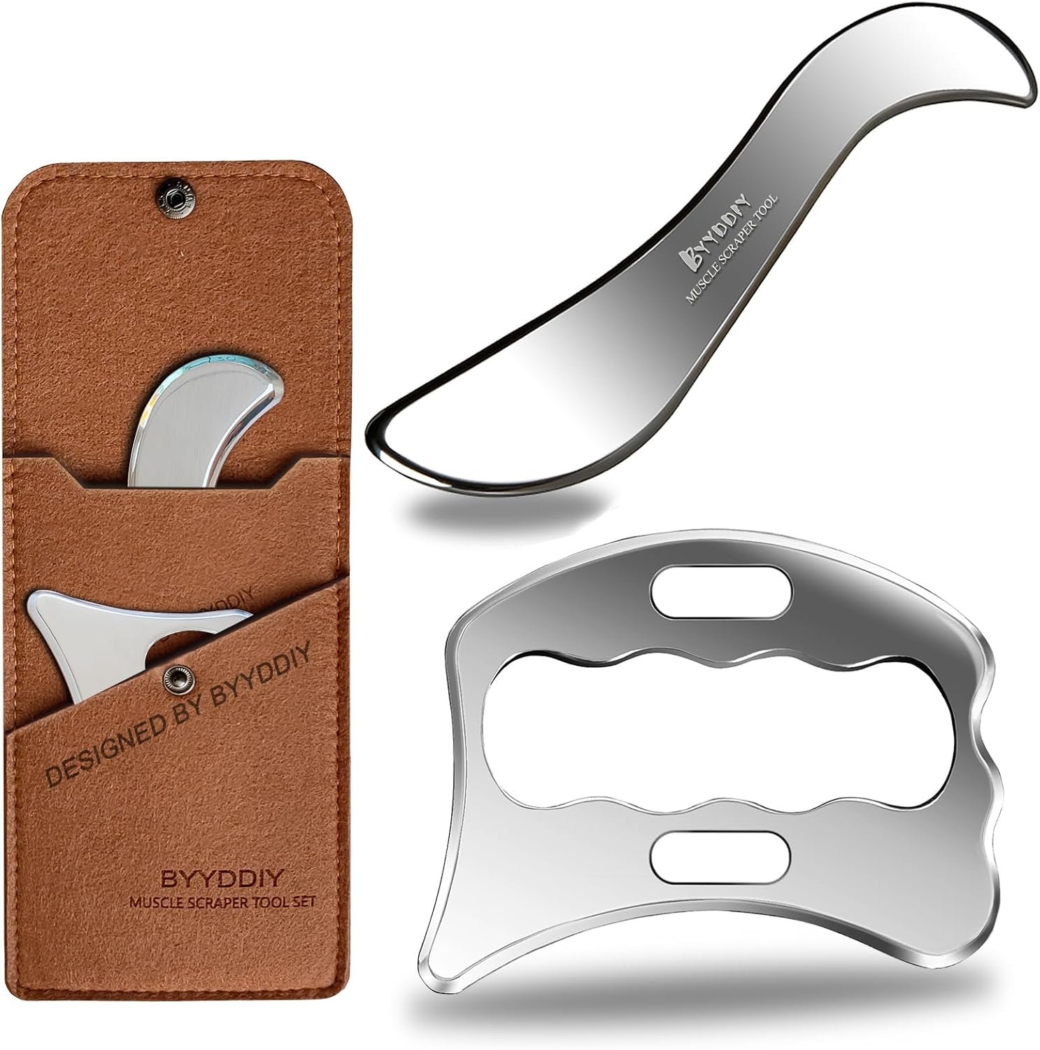 BYYDDIY SD 2 in 1 304Stainless Steel GuaSha Muscle Scraper Tools Set,Scar Tissue Tool,Physical Therapy Tools,Muscle Scraping Tool,Massage Scraper,IASTM Tools,Soft Tissue Massage Tool (SD2)